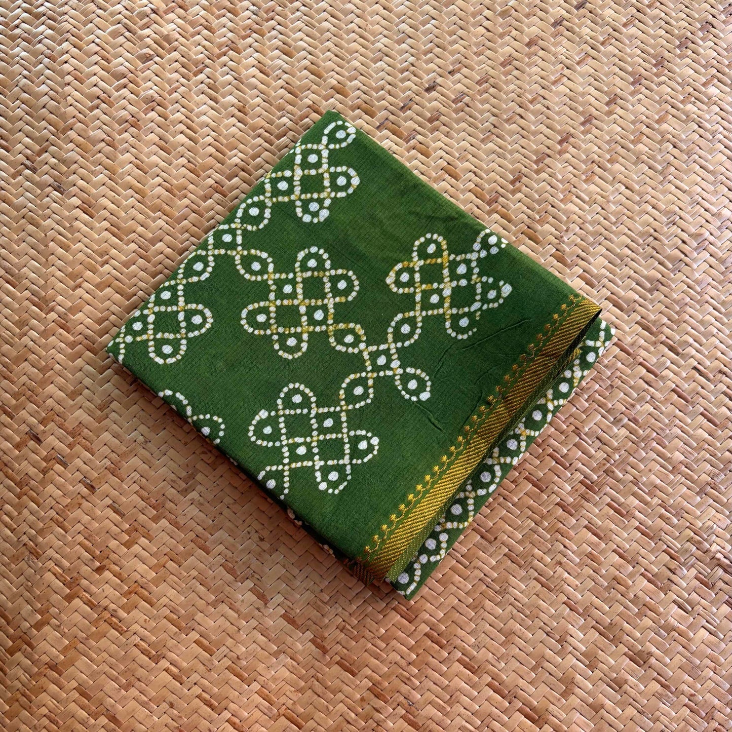 Green Wax Printed Kolam, Cotton Blouse piece
