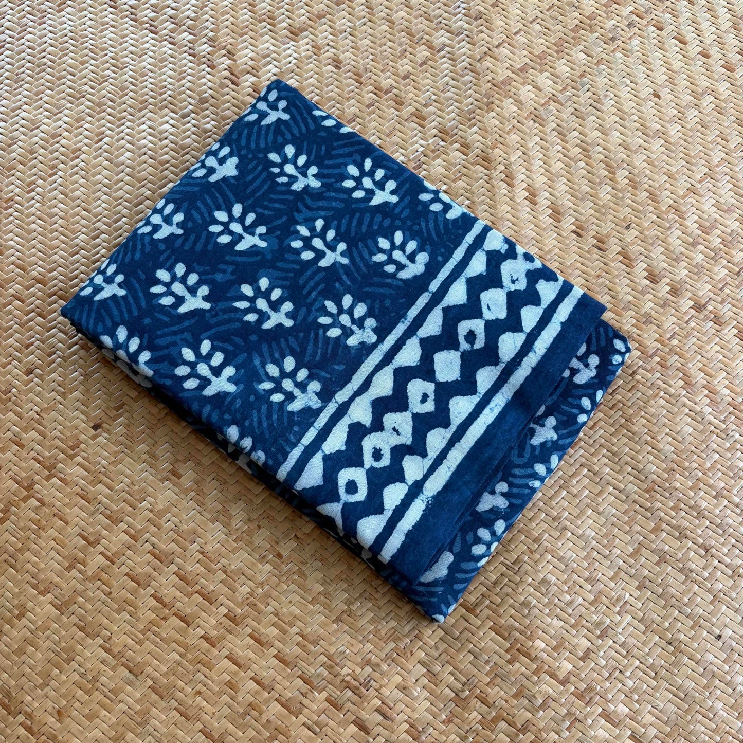 Mul Mul Cotton saree, Hand Block Printed, Indigo