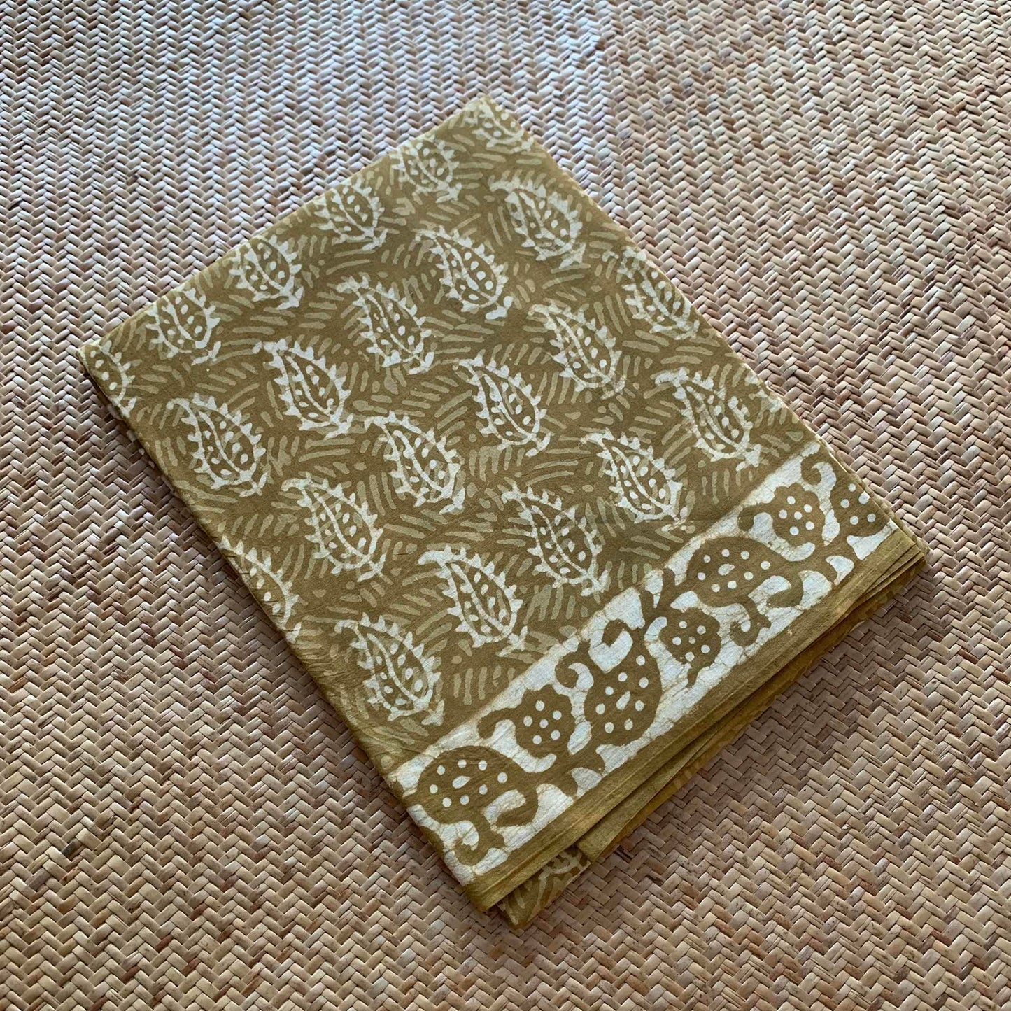 Mul Mul Cotton saree, Hand Block Printed, Mustard