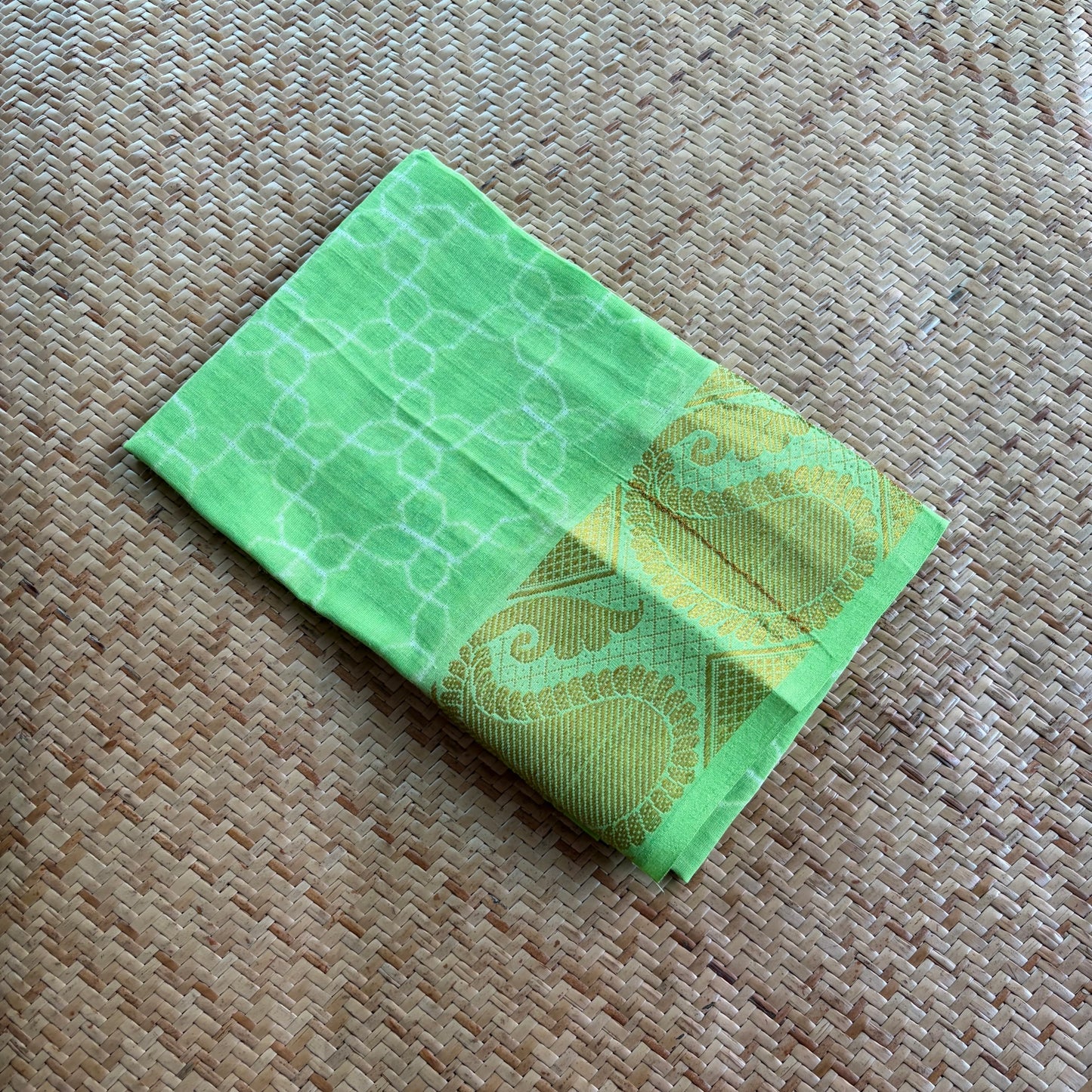 Green, Hand Crafted Nui Shibori Sungudi Cotton Blouse Piece