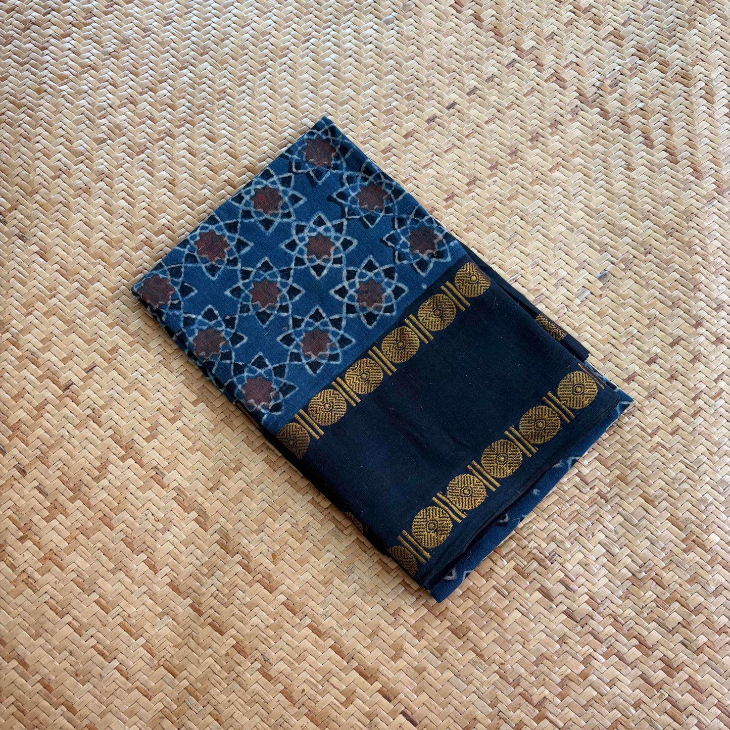 Indigo, Natural Dyeing Ajrak Hand Block Printed Cotton Blouse Piece