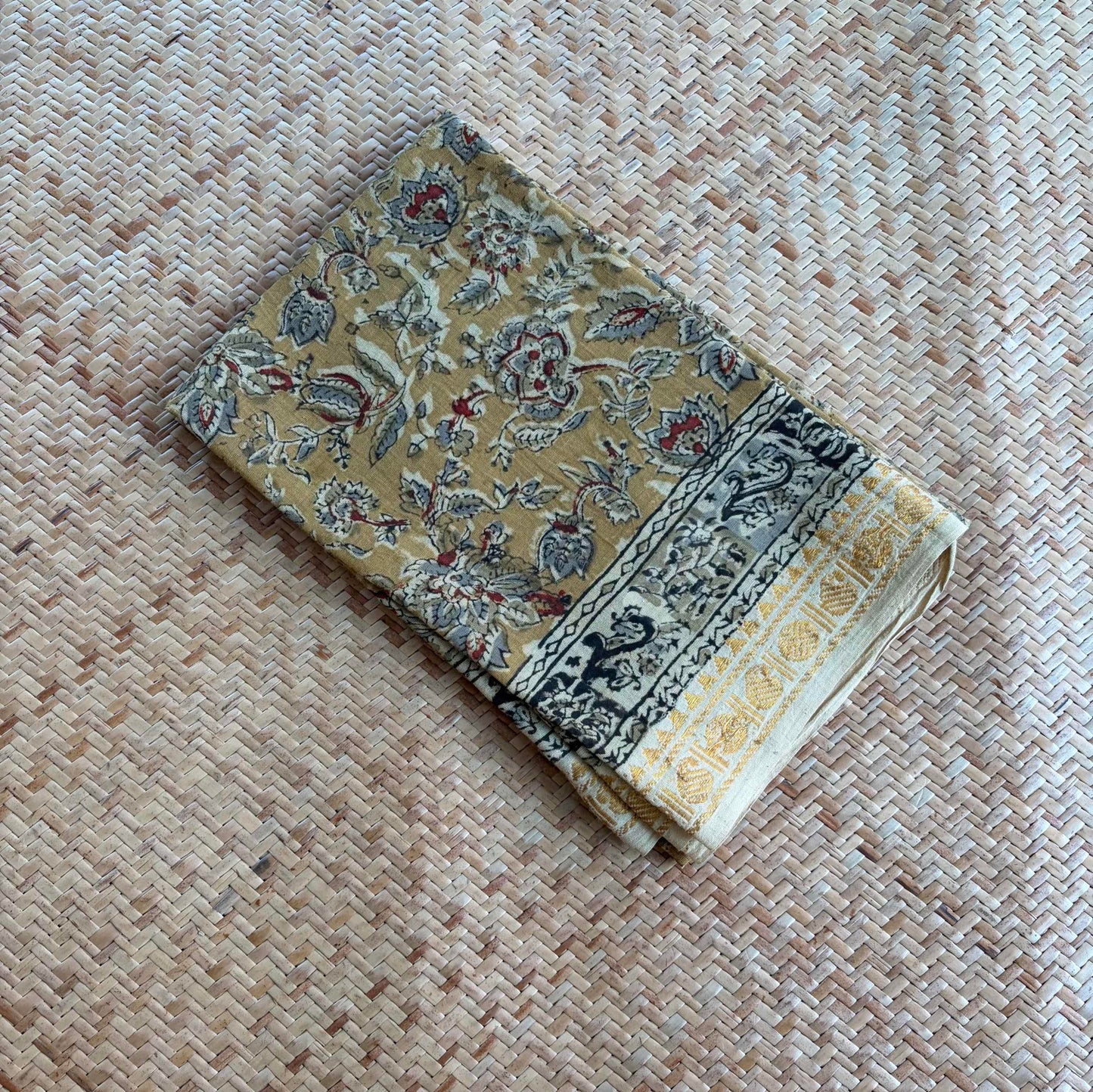 Mustard, Natural Dyeing Kalamkari Hand Block Printed Cotton Blouse Piece