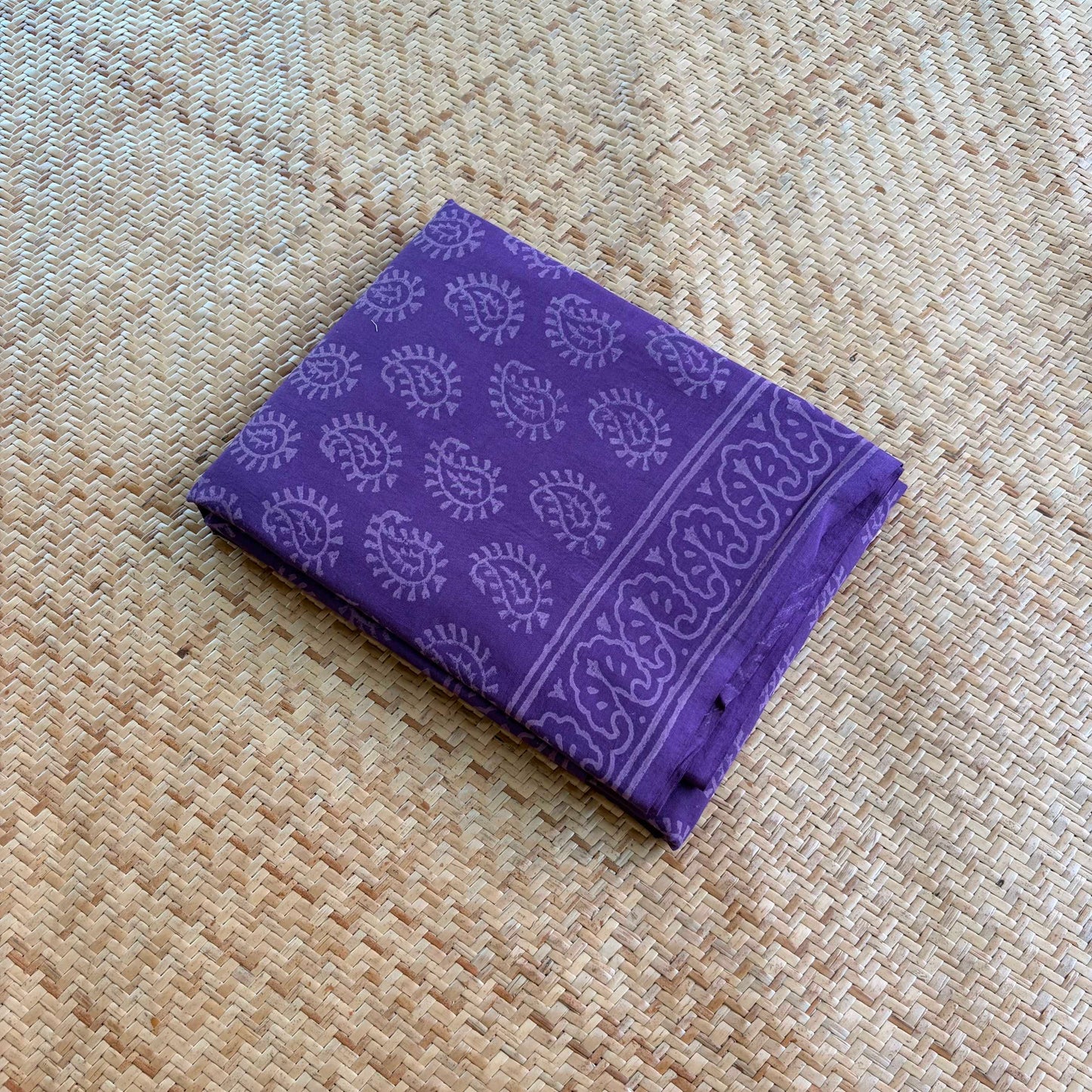 Mul Mul Cotton saree, Hand Block Printed,Purple