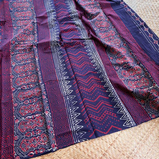 Mul Mul Cotton saree, Hand Block Printed, Blue