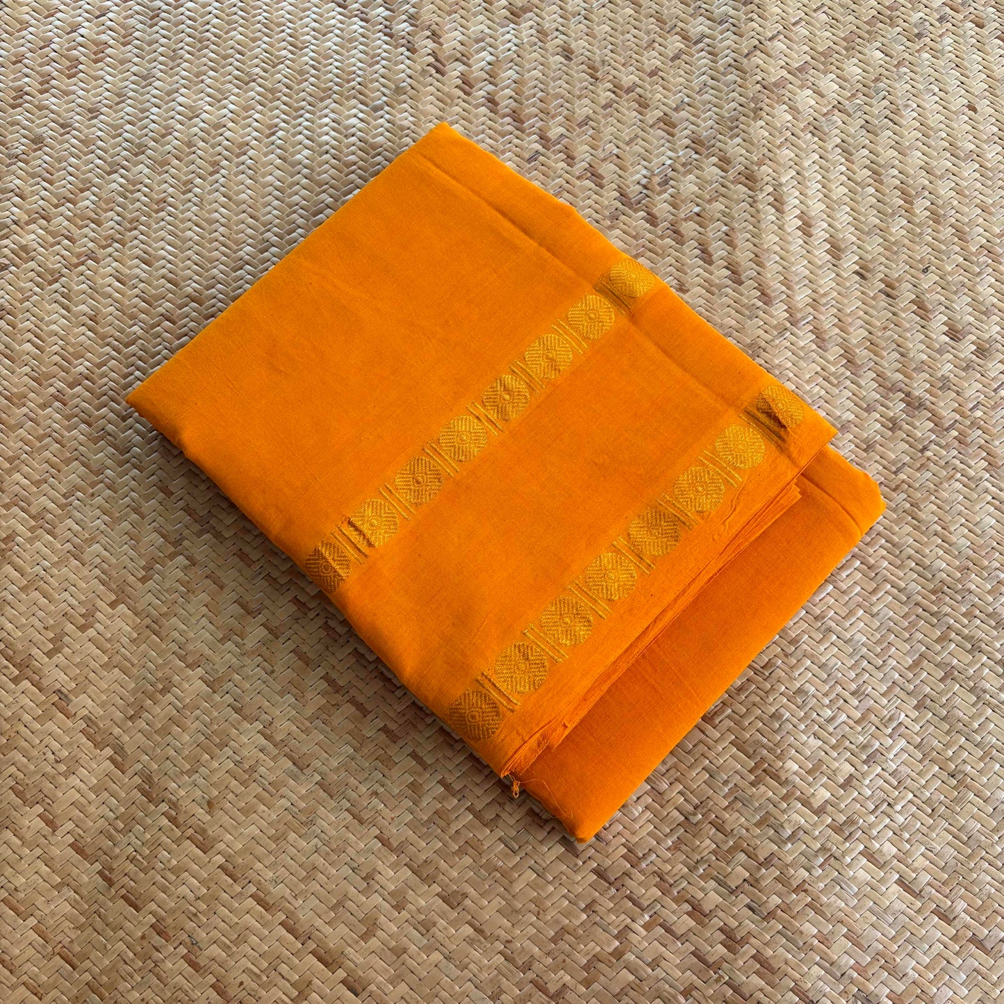 Yellow Saree With Running Blouse , Zari Rudraksham Rettai Pettu Border , Clamp dyed (Kattu sayam)