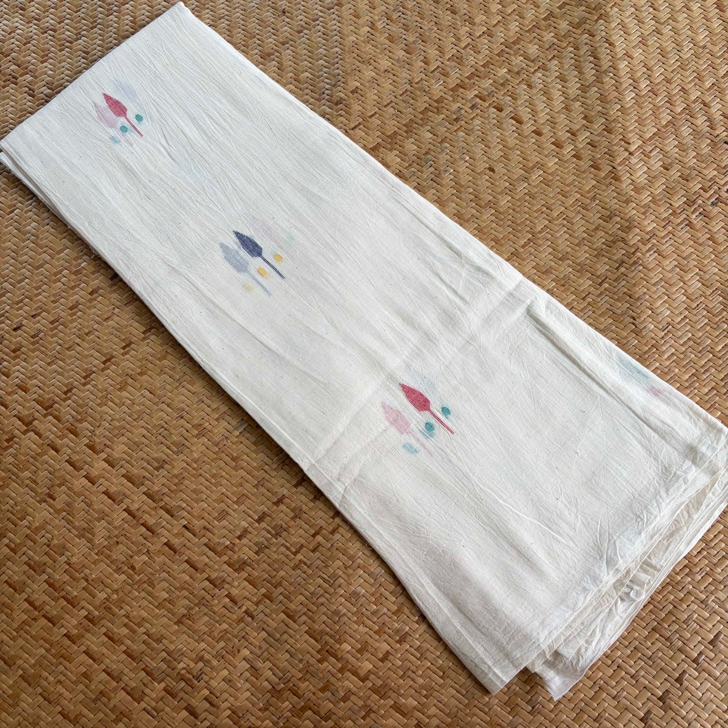 Jamdani Handloom Cotton Running Fabric, Off White