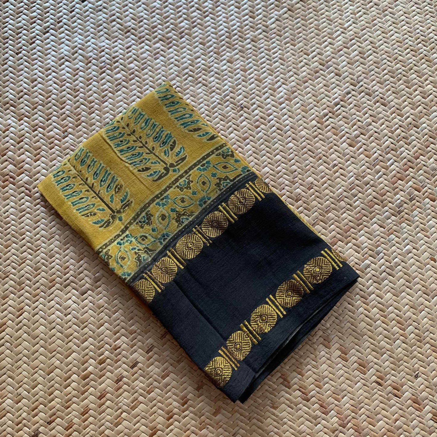 Mustard, Natural Dyeing Ajrak Hand Block Printed Cotton Blouse Piece