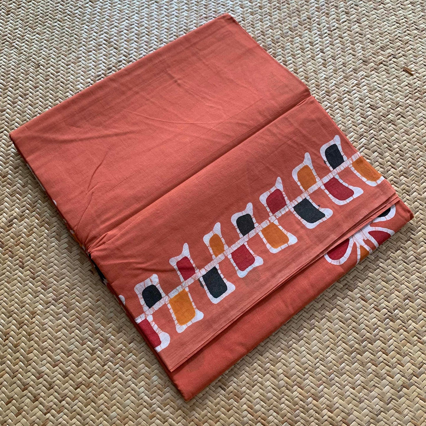 Orange Wax freestyle Art Sungudi Saree, Hand Drawn