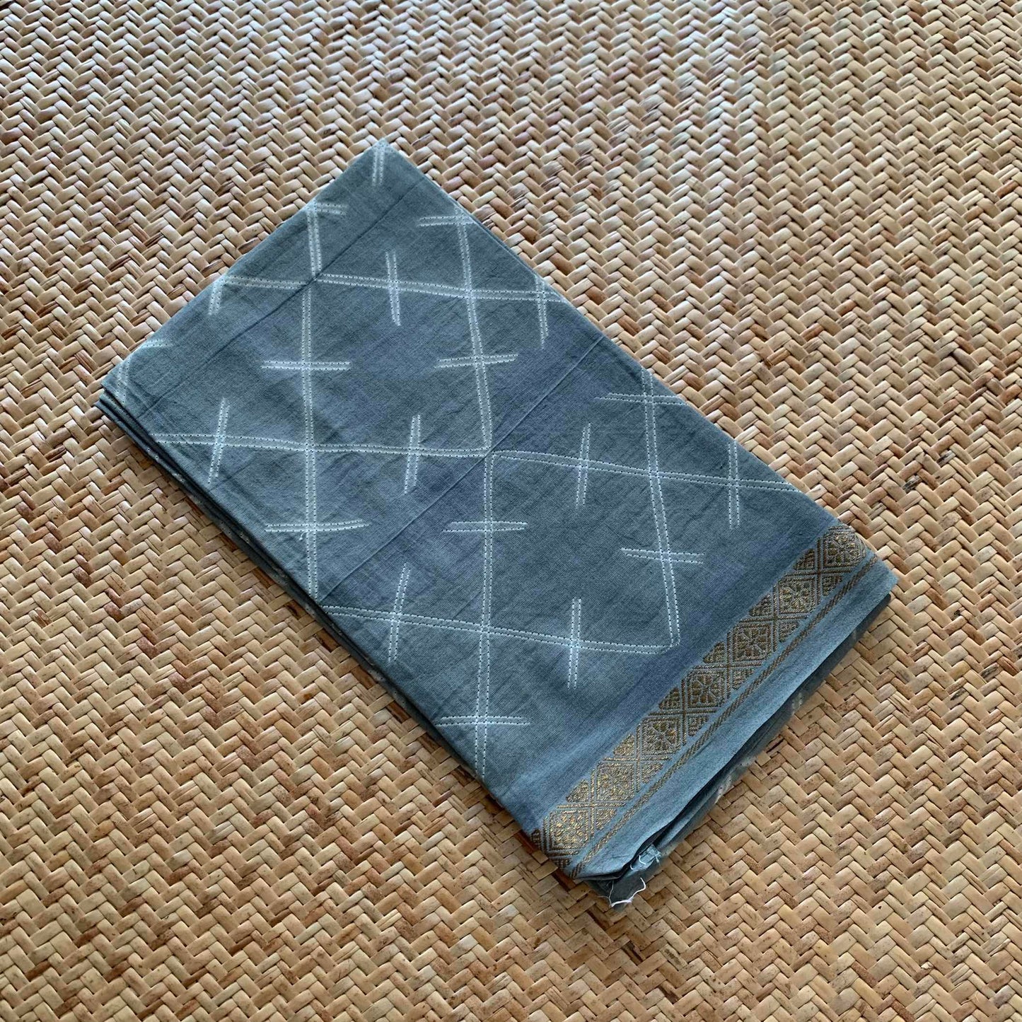 Grey, Hand Crafted Nui Shibori Sungudi Cotton Blouse Piece