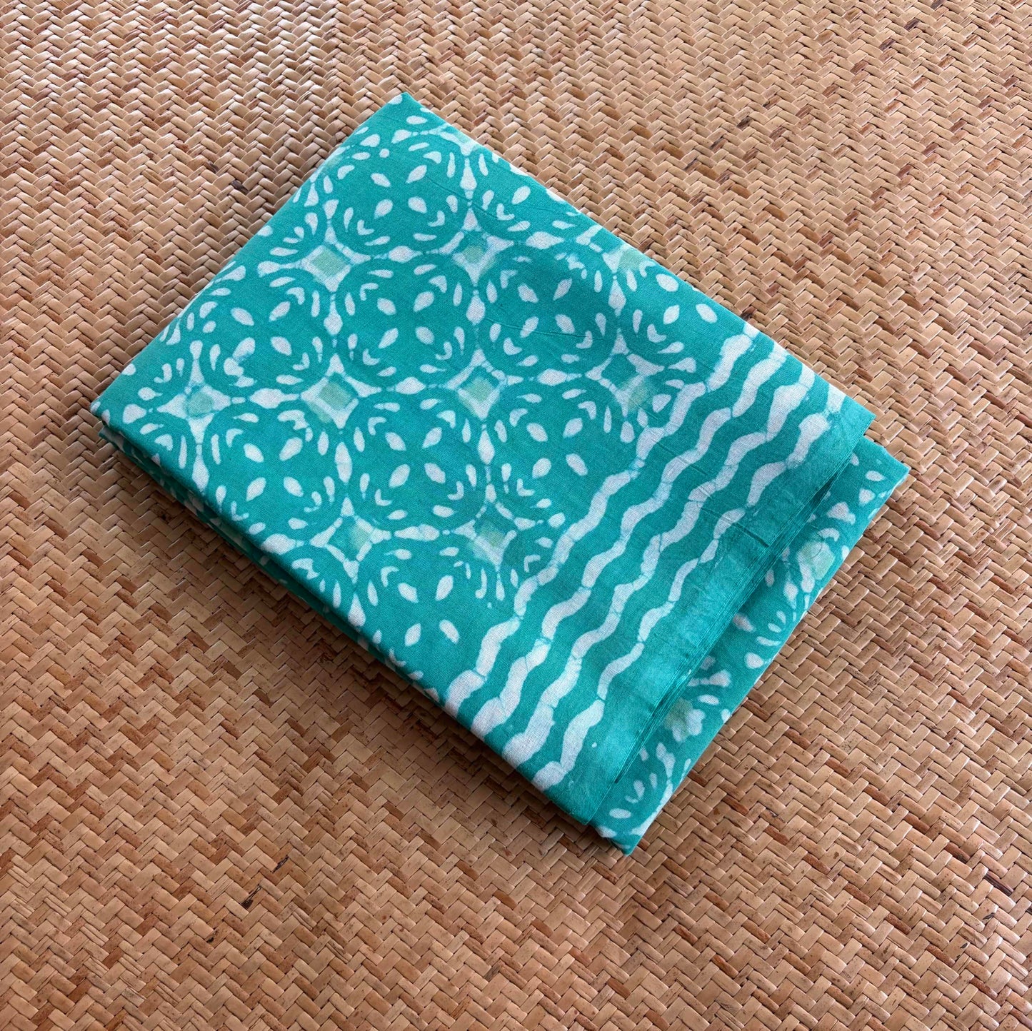 Mul Mul Cotton saree, Hand Block Printed, Aqua