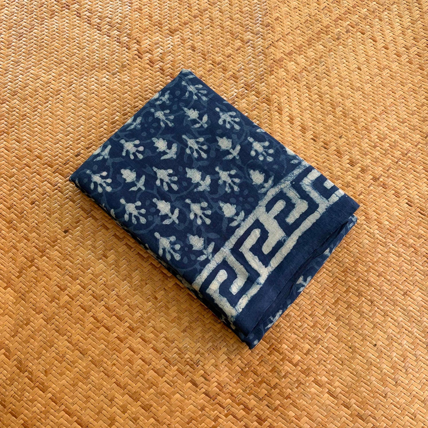 Mul Mul Cotton saree, Hand Block Printed, Indigo