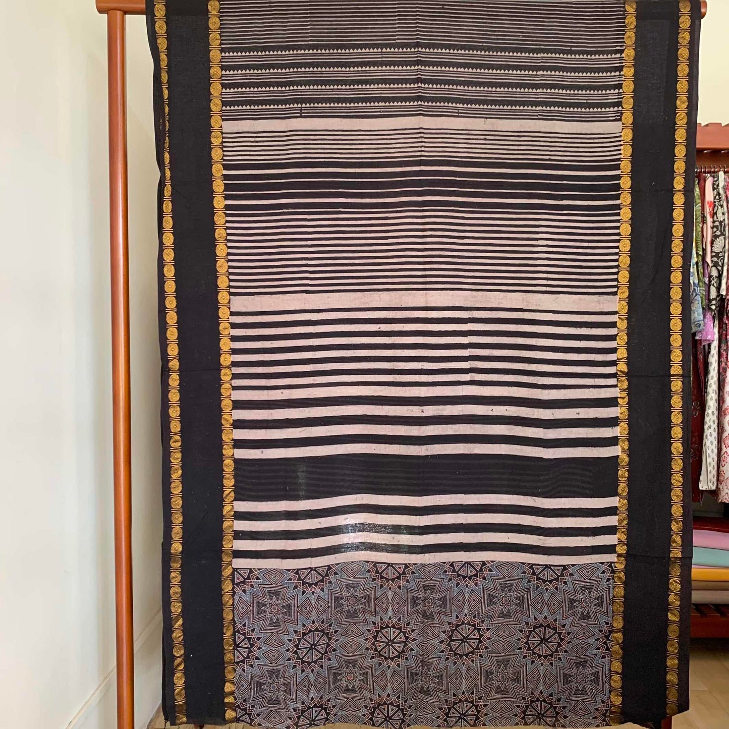 Ajrak Sungudi 2 Piece Salwar Suit Material, Black