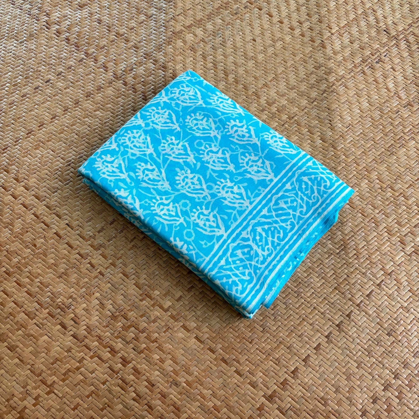 Mul Mul Cotton saree, Hand Block Printed, Blue