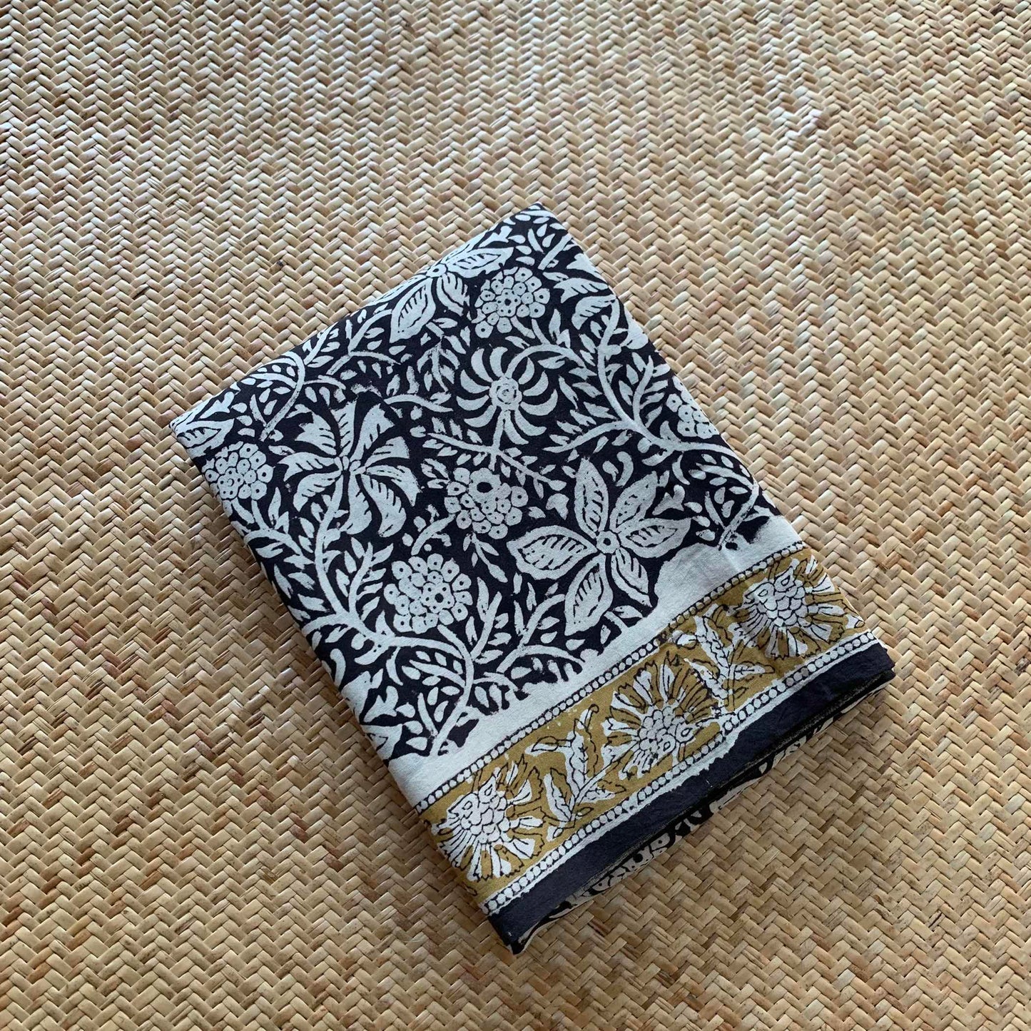 Mul Mul Cotton saree, Hand Block Printed, Black