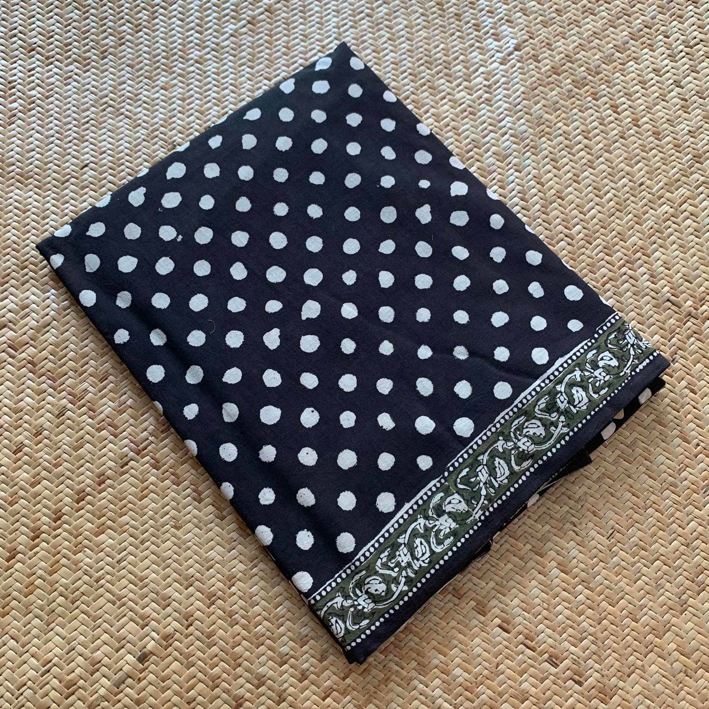 Mul Mul Cotton saree, Hand Block Printed, Black