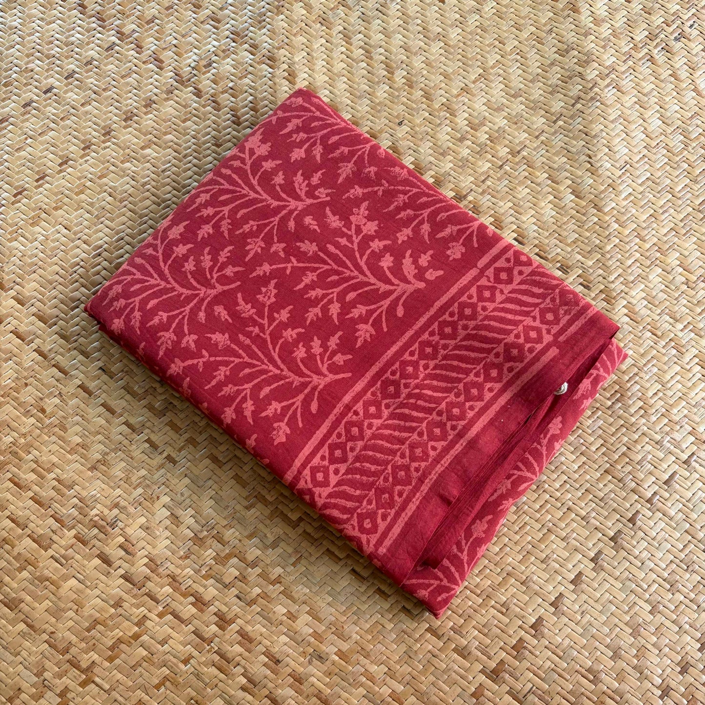 Mul Mul Cotton saree, Hand Block Printed, Maroon