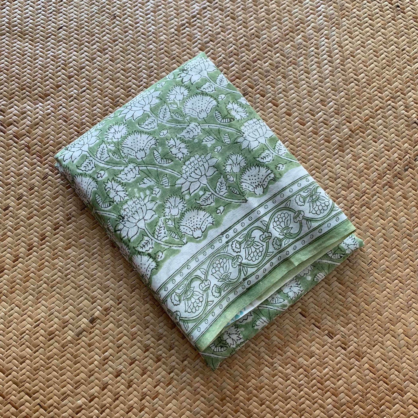 Mul Mul Cotton saree, Hand Block Printed, Pastel Green