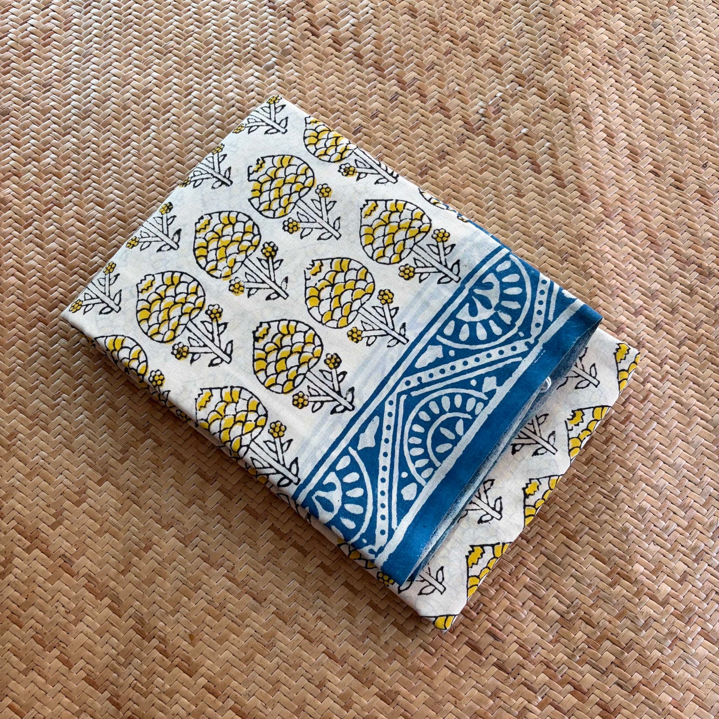 Mul Mul Cotton saree, Hand Block Printed, Beige