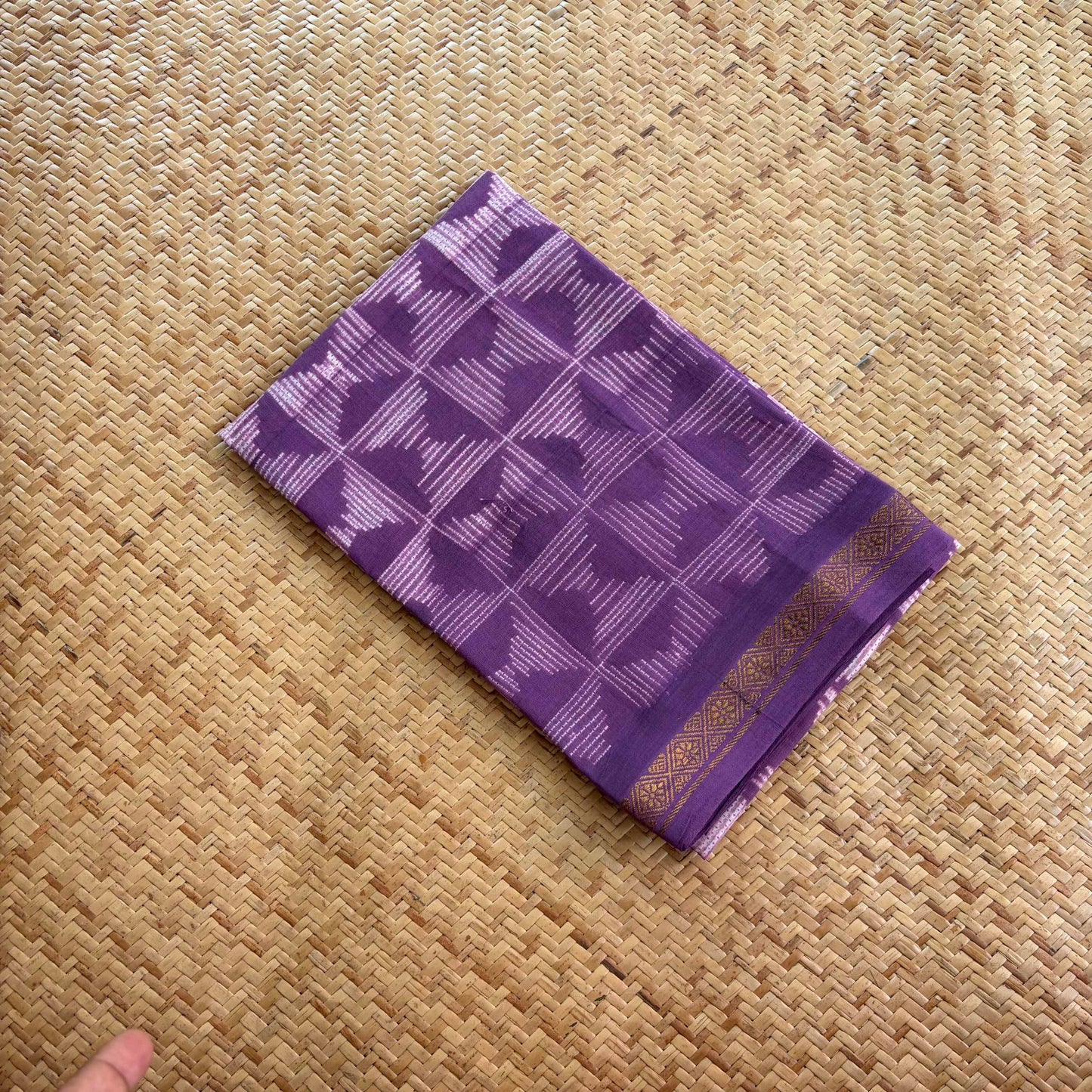 Purple, Hand Crafted Nui Shibori Sungudi Cotton Blouse Piece