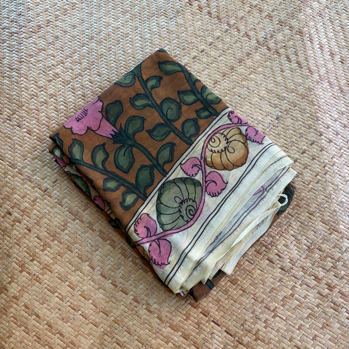 Multicoloured Kalamkari Hand Painted on Organza silk
