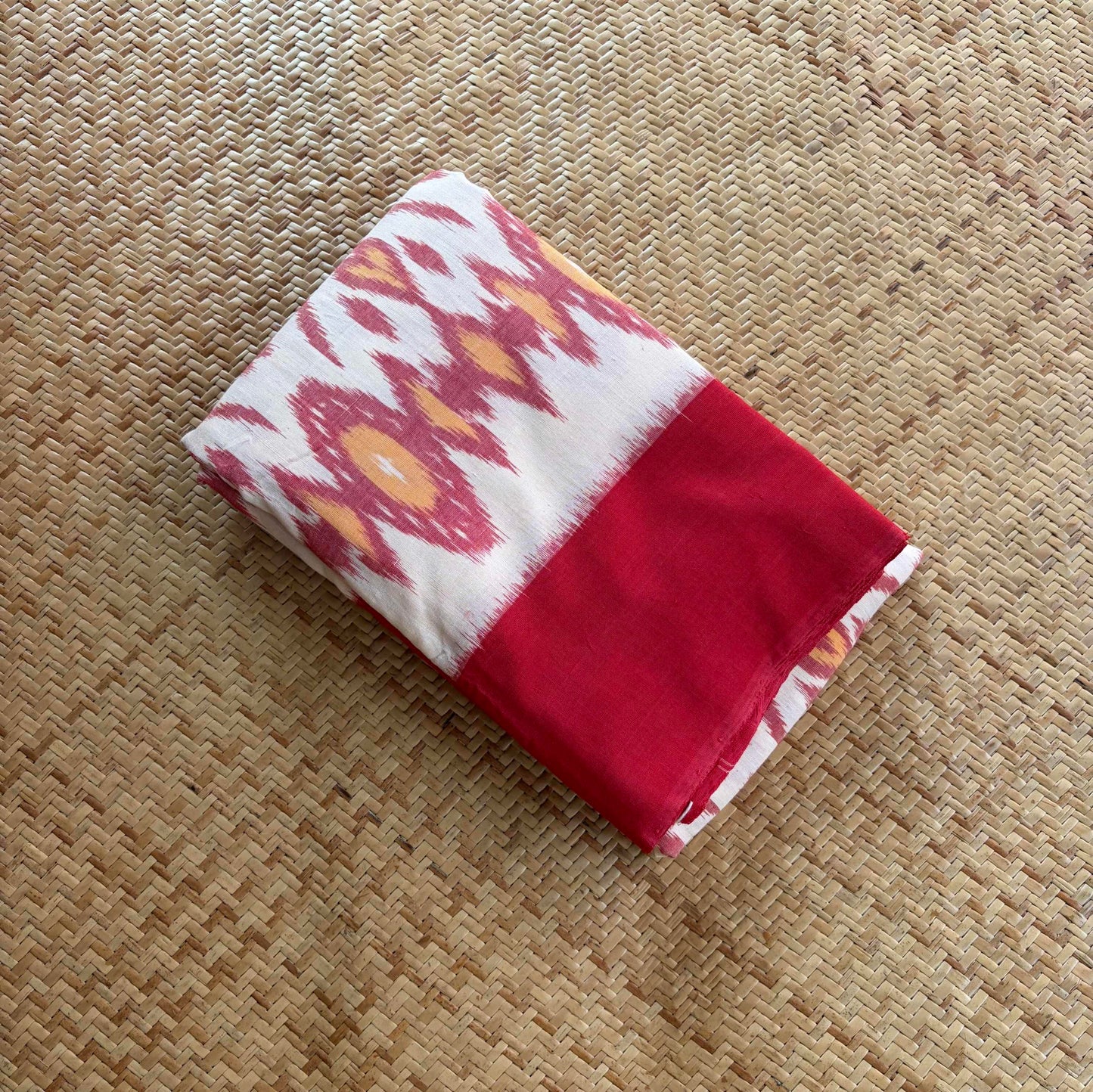 Red, Pochambally Ikkat Hand Woven Cotton Saree