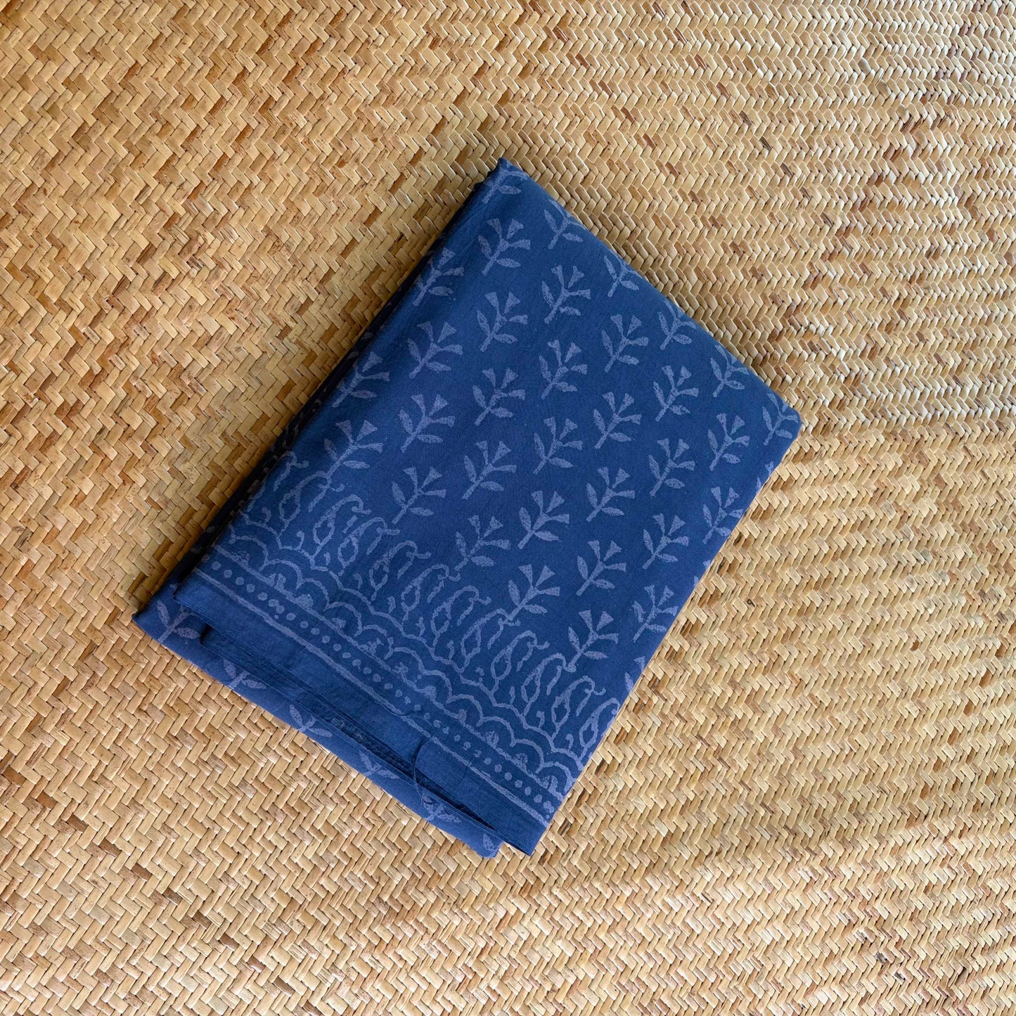 Mul Mul Cotton saree, Hand Block Printed, Blue