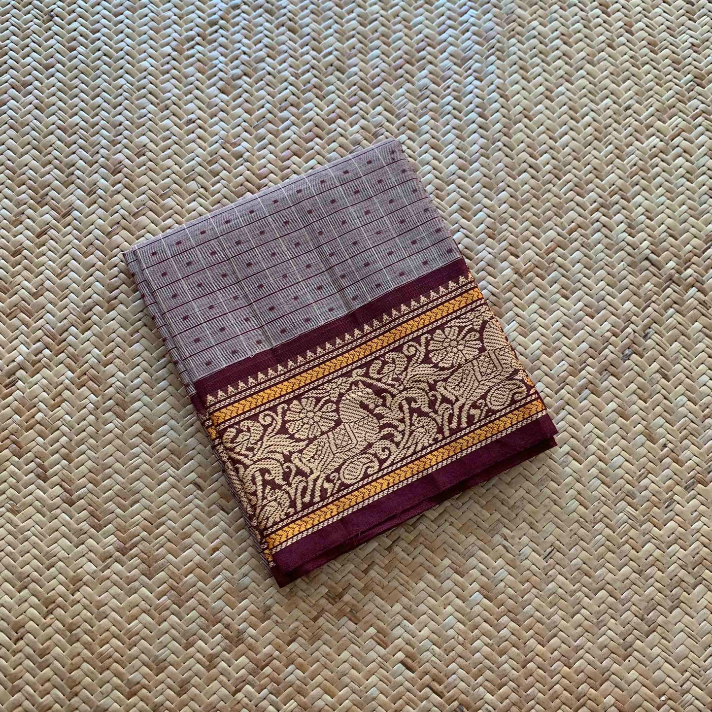 Brownish Grey, Chettinad Cotton Blouse piece