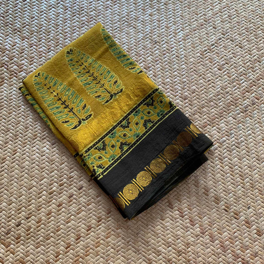 Mustard, Natural Dyeing Ajrak Hand Block Printed Cotton Blouse Piece