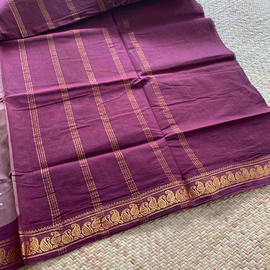 Brown With Dark Brown Wax Print, Half Fine Zari Premium Sungudi Cotton Sarees