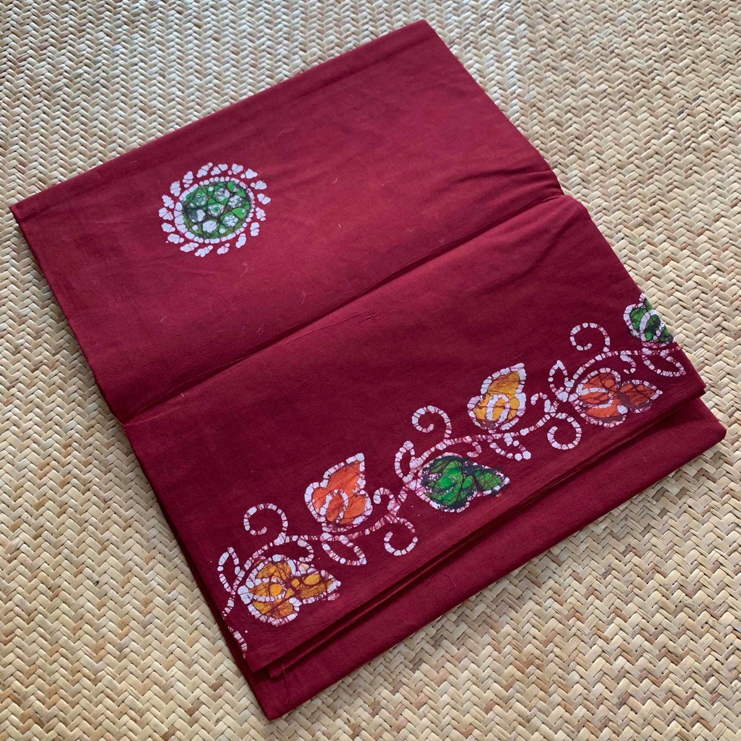 Maroon Wax Acrylic Print Sungudi Saree