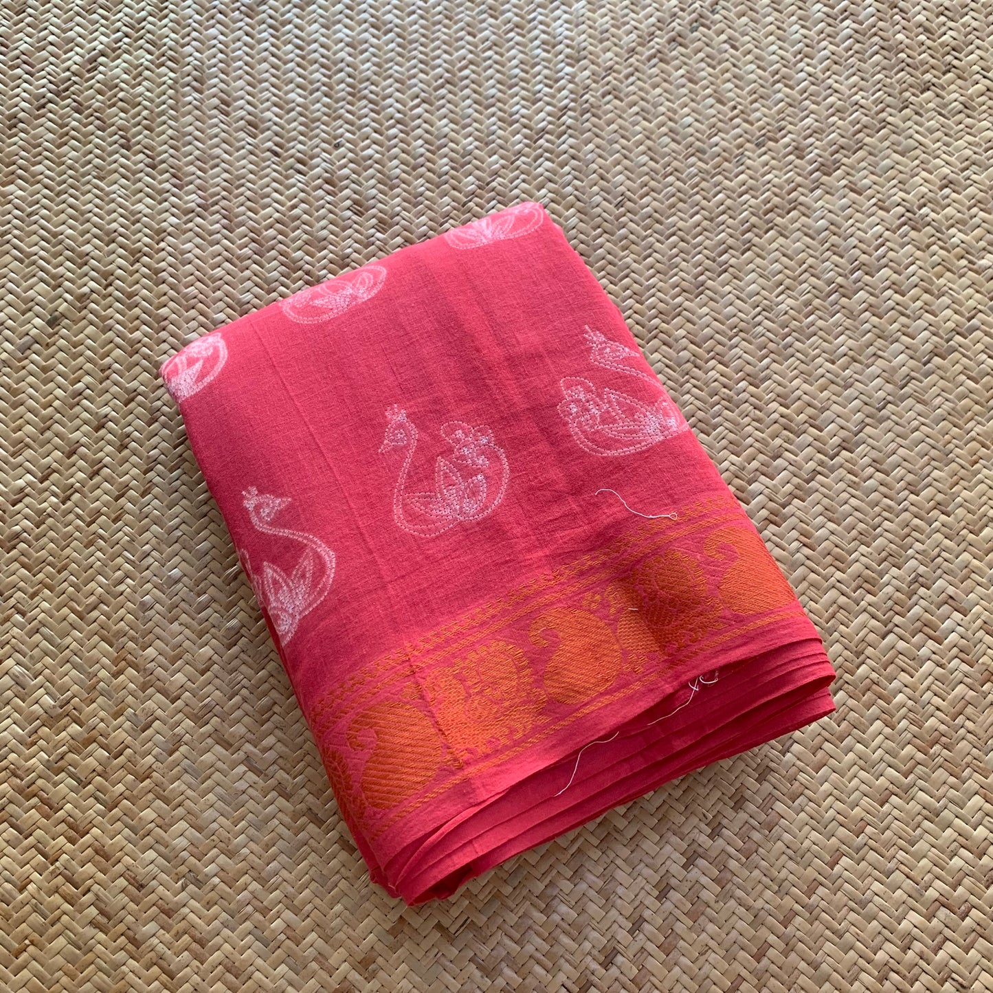Pink, Hand Crafted Nui Shibori Sungudi Cotton Saree