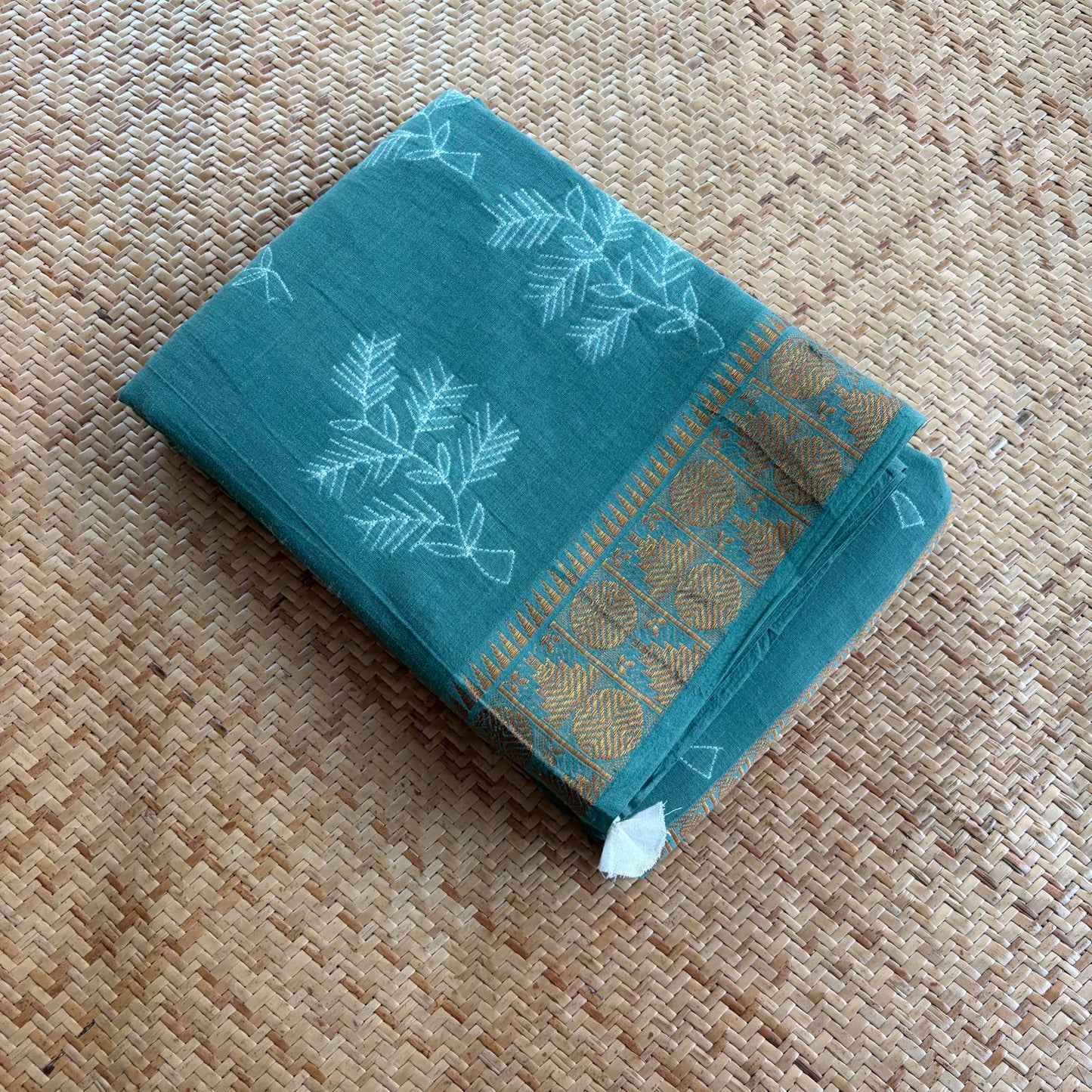 Pastel Sage Green, Hand Crafted Nui Shibori Sungudi Cotton Saree