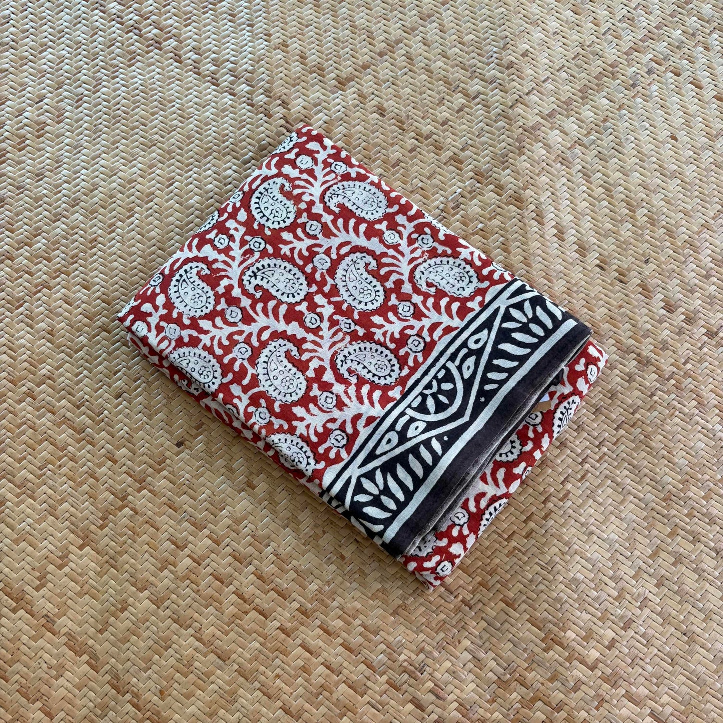 Mul Mul Cotton saree, Hand Block Printed, Red