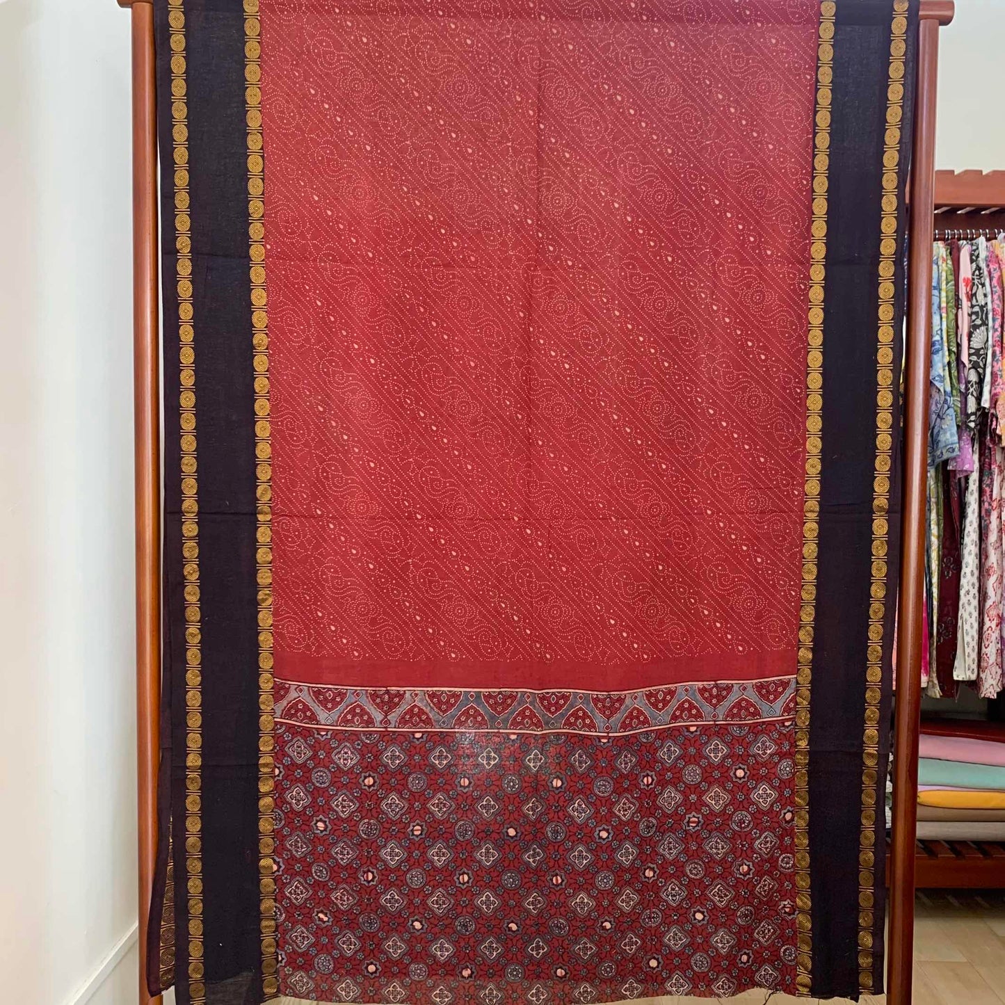 Ajrak Sungudi 2 Piece Salwar Suit Material, Red