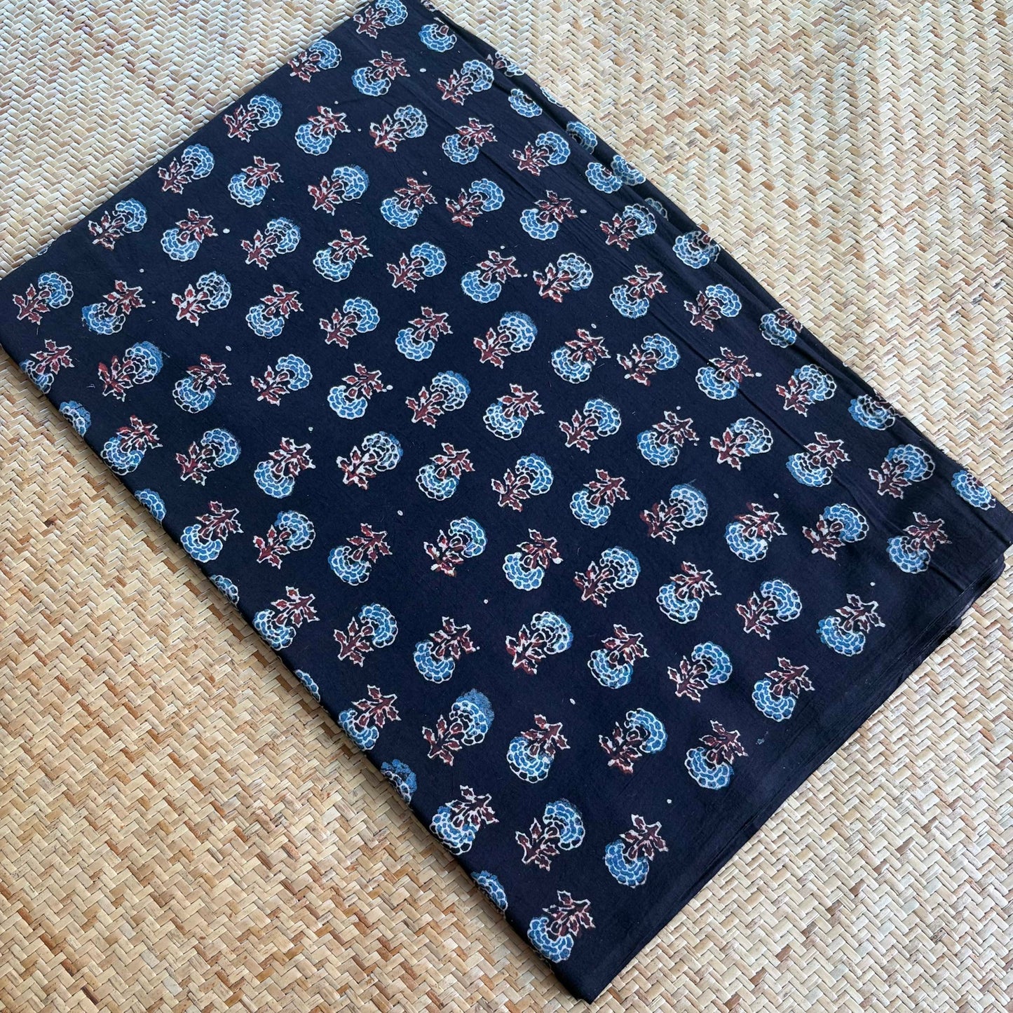 Ajrak Cotton Running Fabric, Black