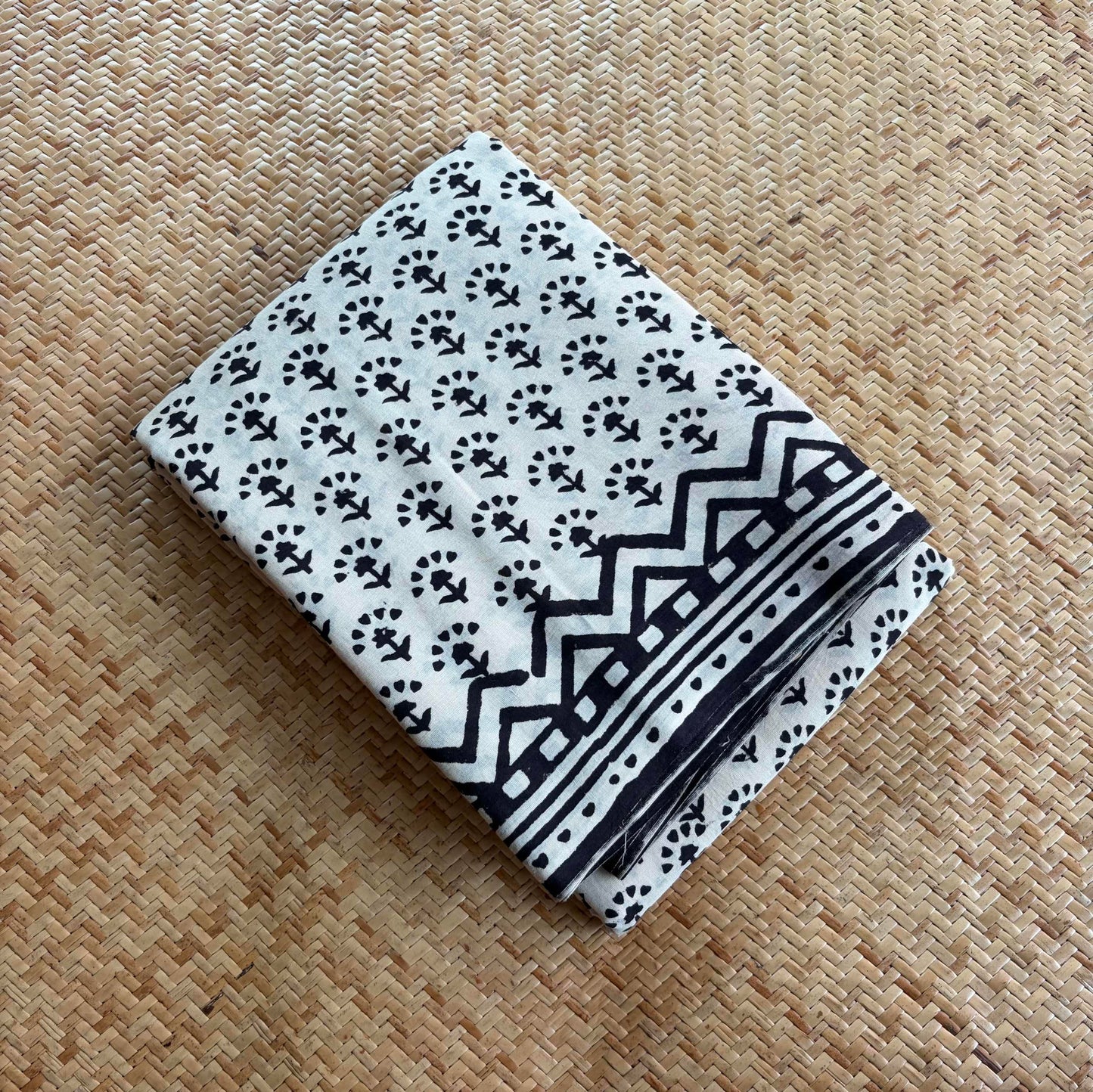 Mul Mul Cotton saree, Hand Block Printed, Cream