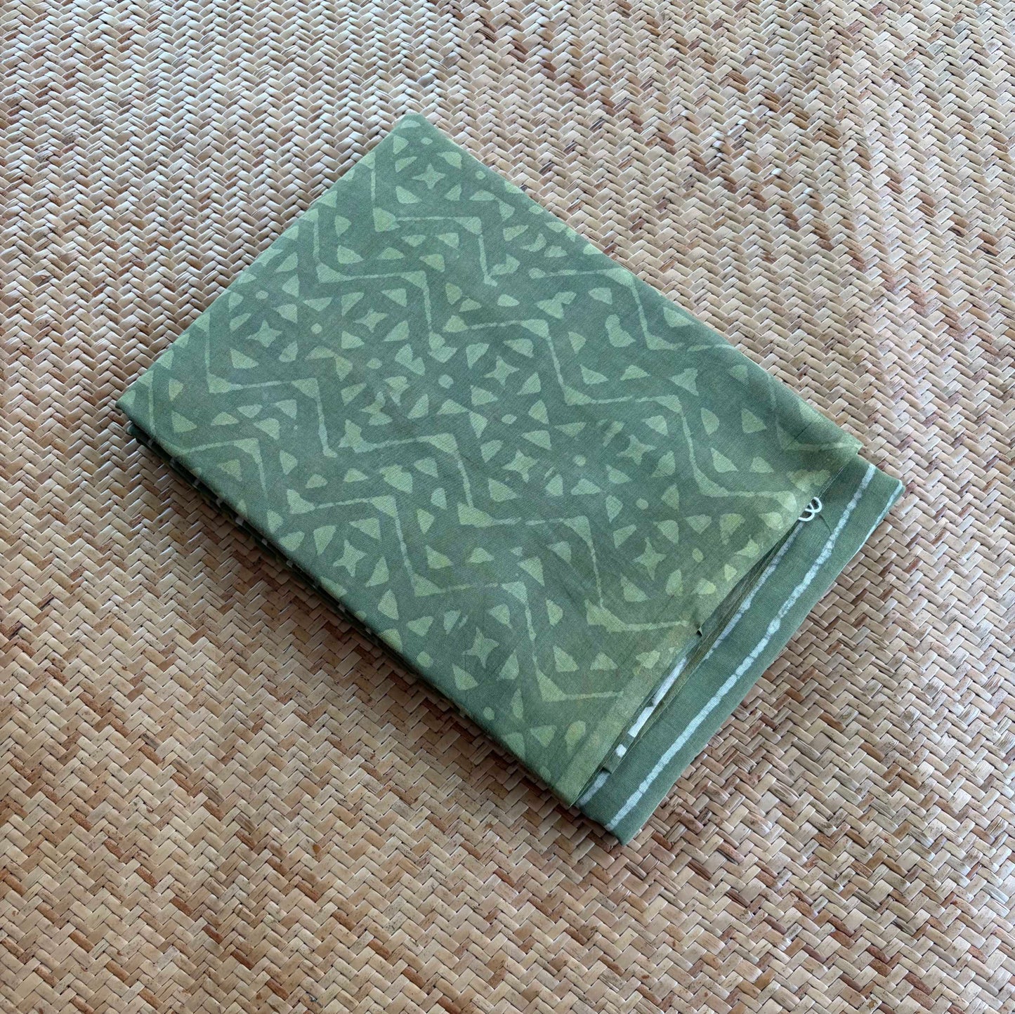 Mul Mul Cotton saree, Hand Block Printed, Green