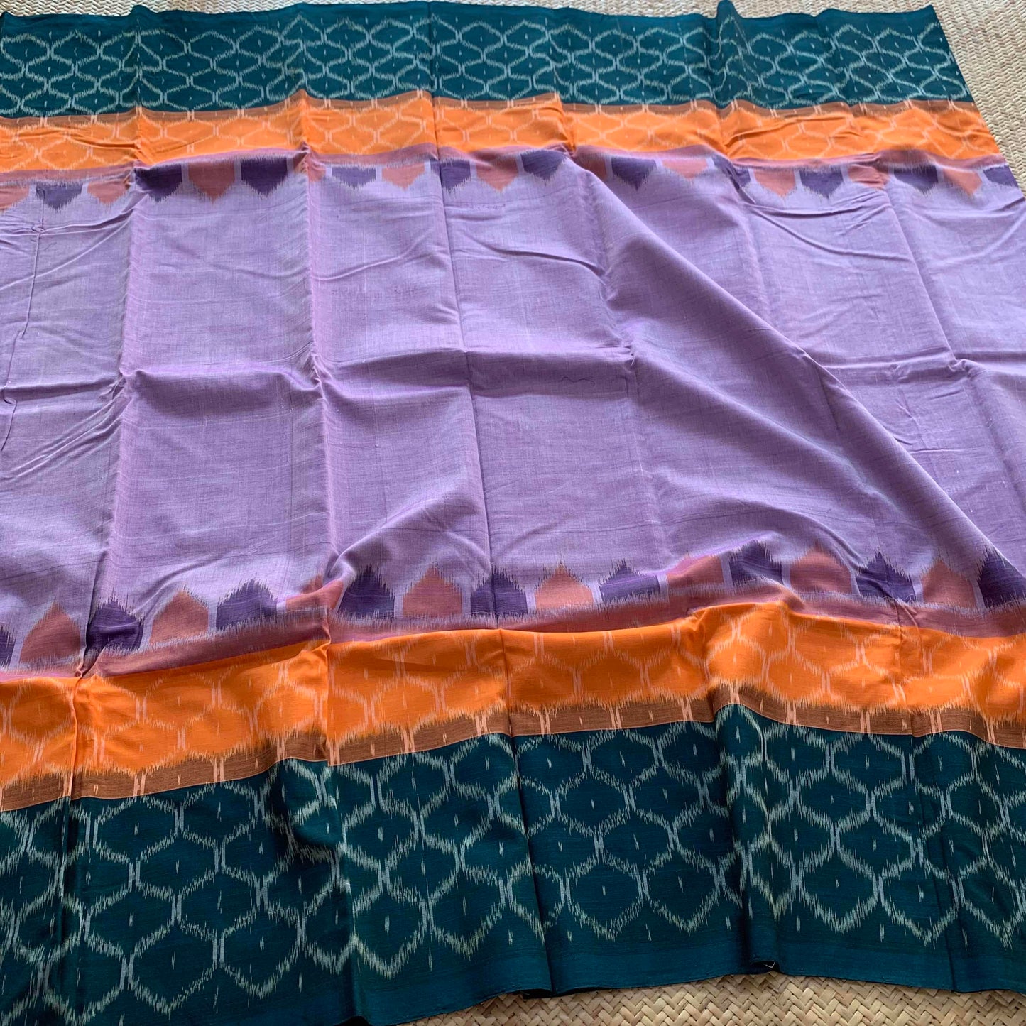 Purple Saree Pochambally Ikkat Hand Woven Cotton Saree With Orange Green Border