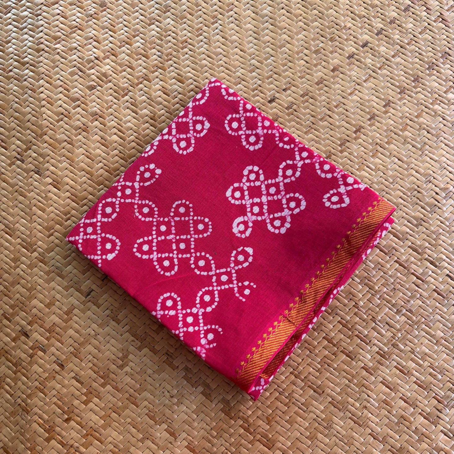 Pink Wax Printed Brown Kolam, Cotton Blouse piece