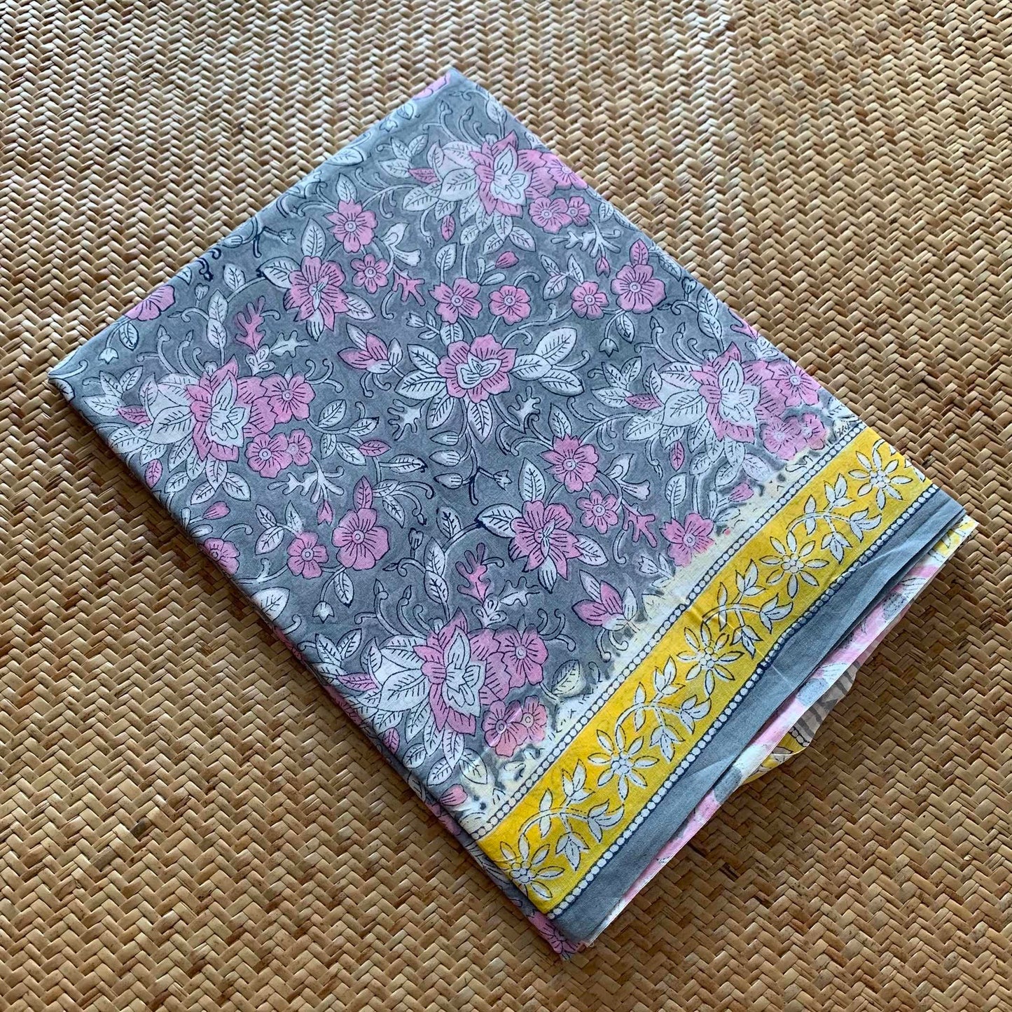 Mul Mul Cotton saree, Hand Block Printed, Grey