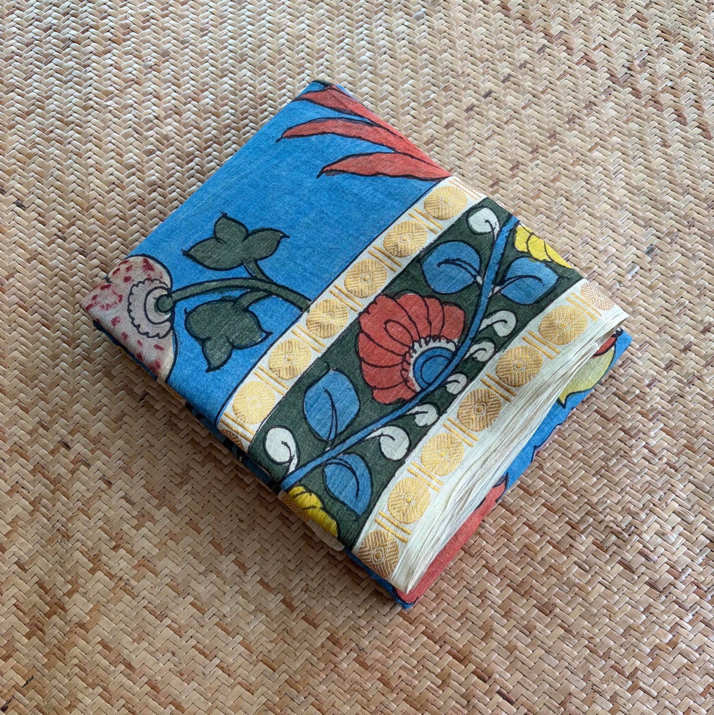 Blue, Kalamkari Hand Painted on Cotton Sungudi Saree With Blouse