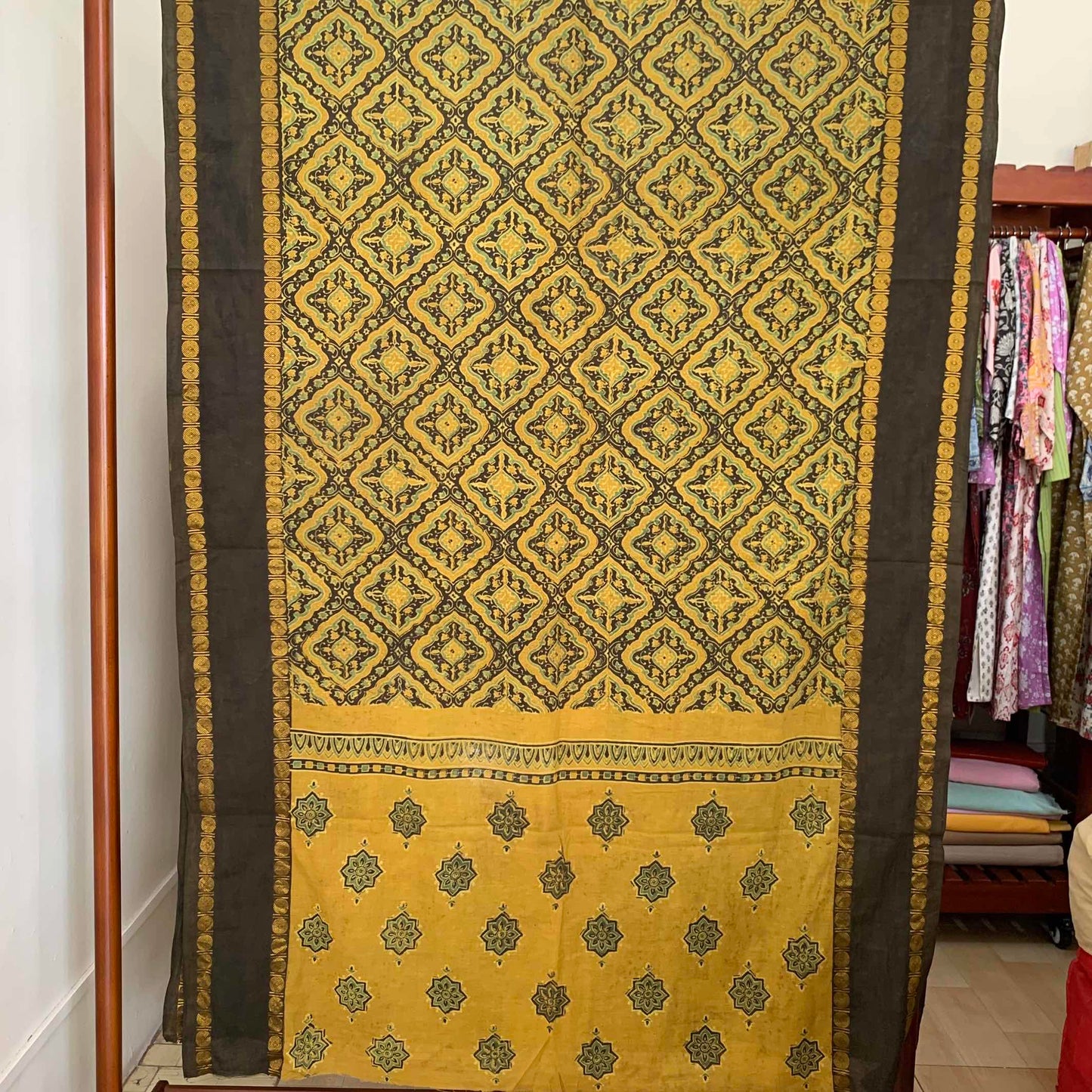 Ajrak Sungudi 2 Piece Salwar Suit Material, Mustard