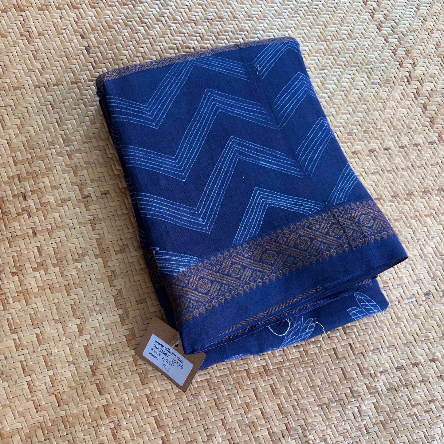 Indigo , Hand Crafted Nui Shibori Sungudi Cotton Saree