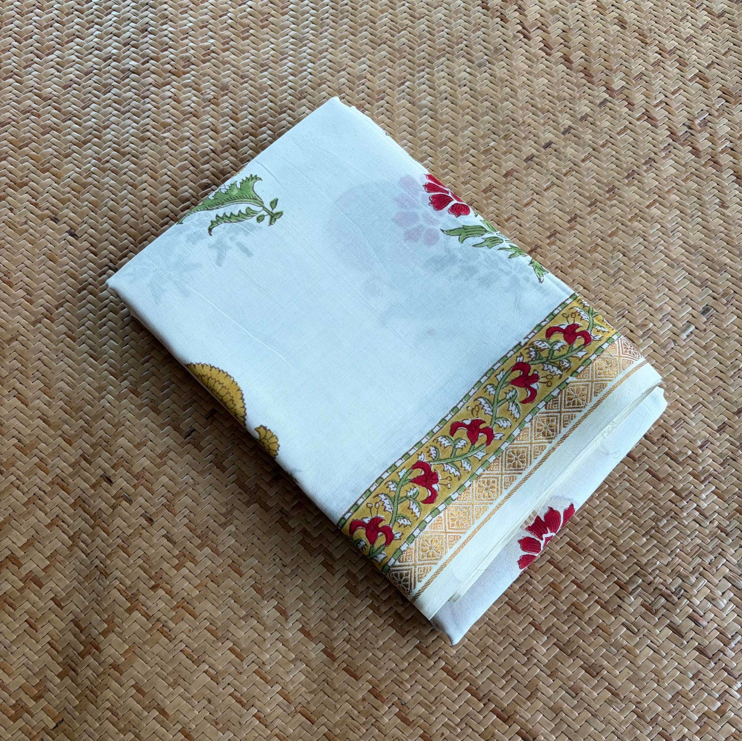 White, Jaipur Hand Block Printed On Madurai Cotton Saree With Zari