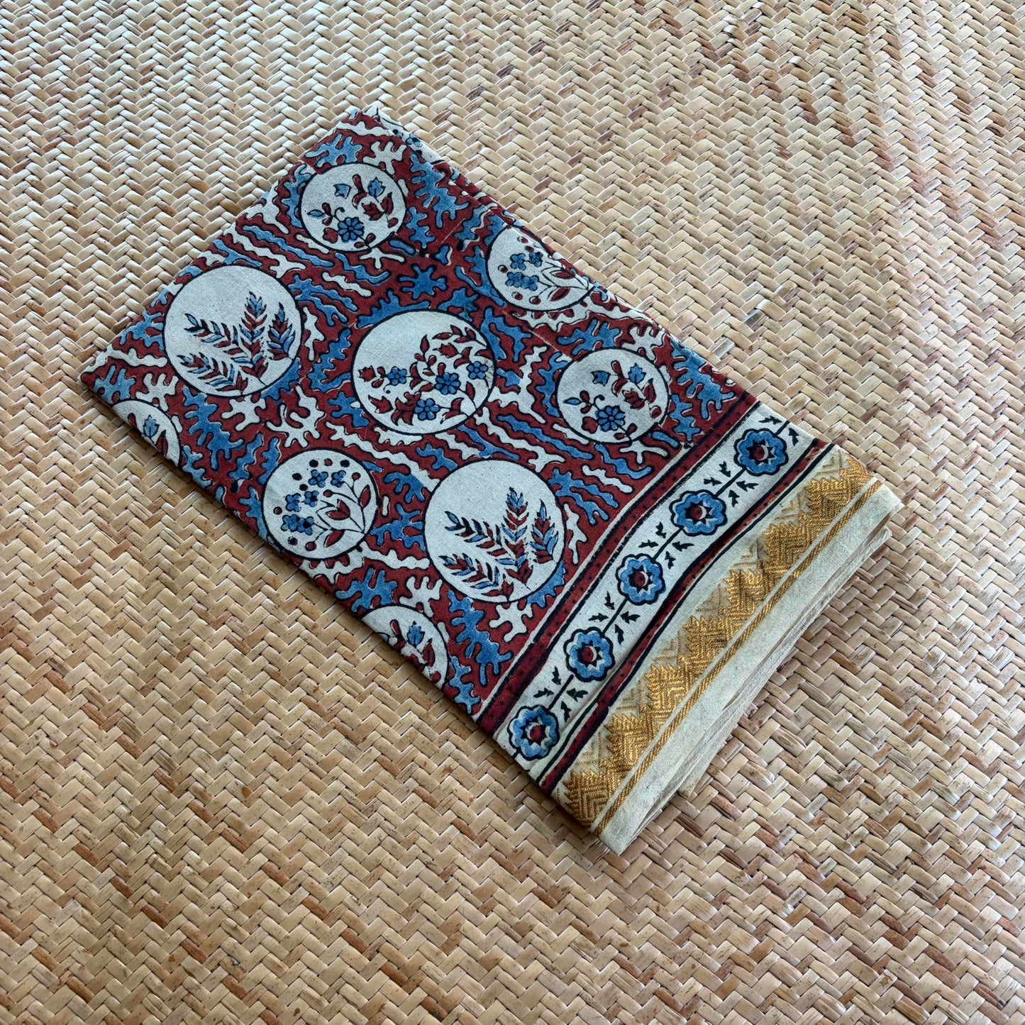 Cream, Natural Dyeing Ajrak Hand Block Printed Cotton Blouse Piece