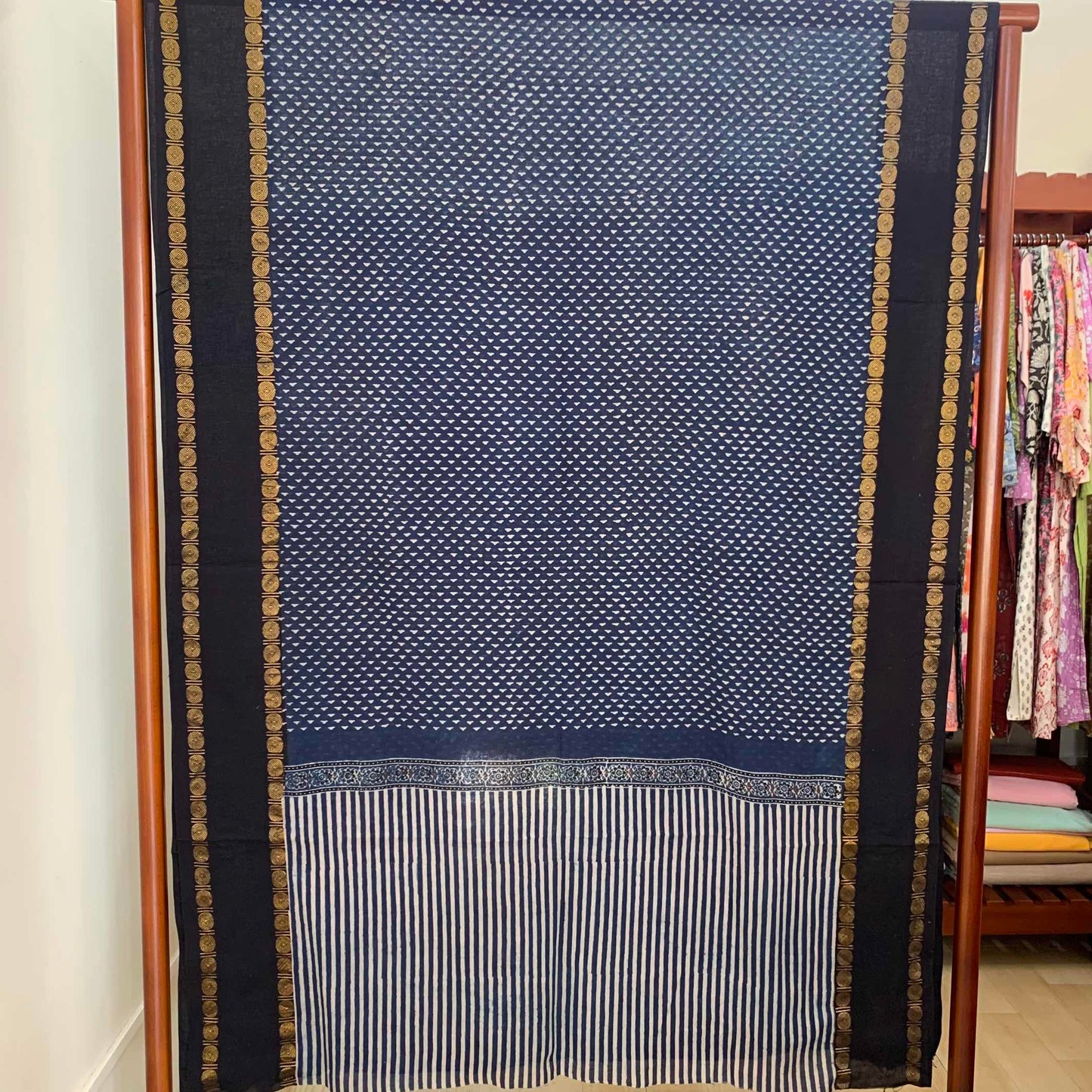 Ajrak Sungudi 2 Piece Salwar Suit Material, Blue