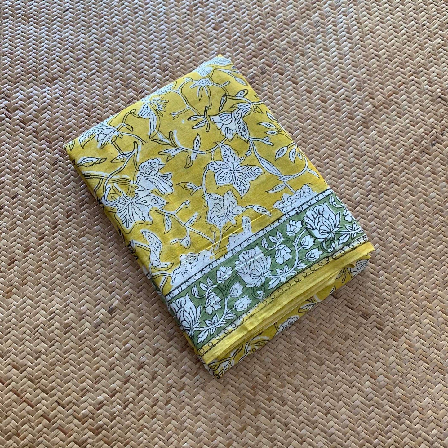 Mul Mul Cotton saree, Hand Block Printed, Yellow