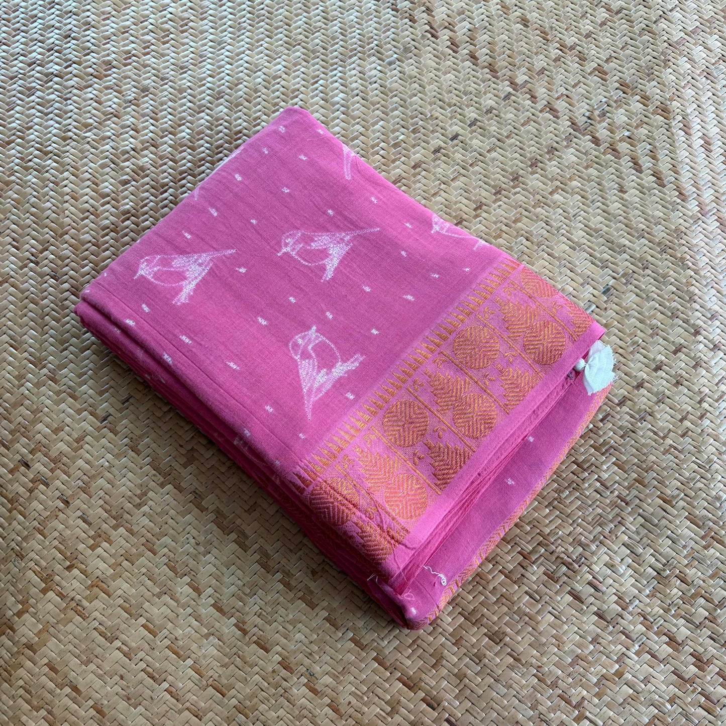 Pink , Hand Crafted Nui Shibori Sungudi Cotton Saree