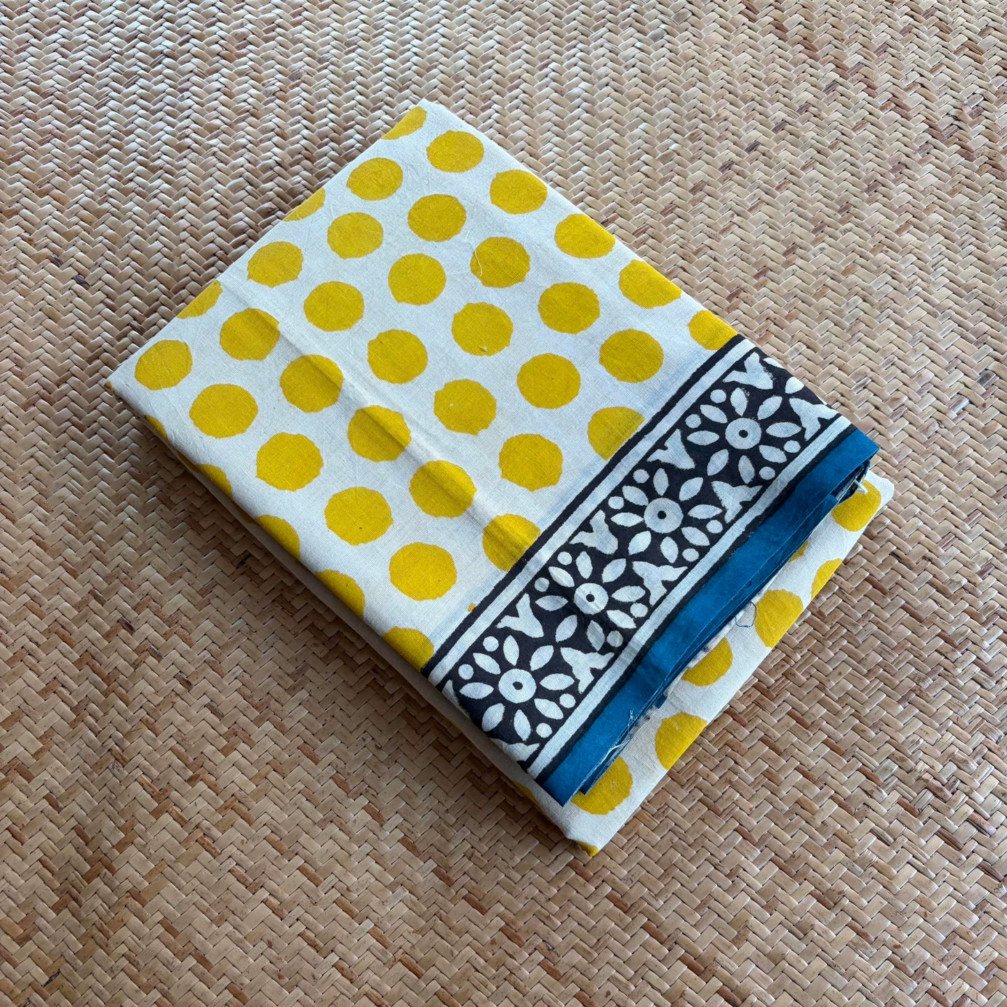 Mul Mul Cotton saree, Hand Block Printed, Yellow