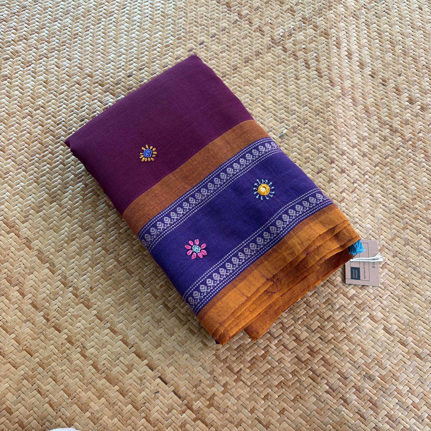 Aruppukottai Handloom Saree with multi colour thread Lambamdi embroidery